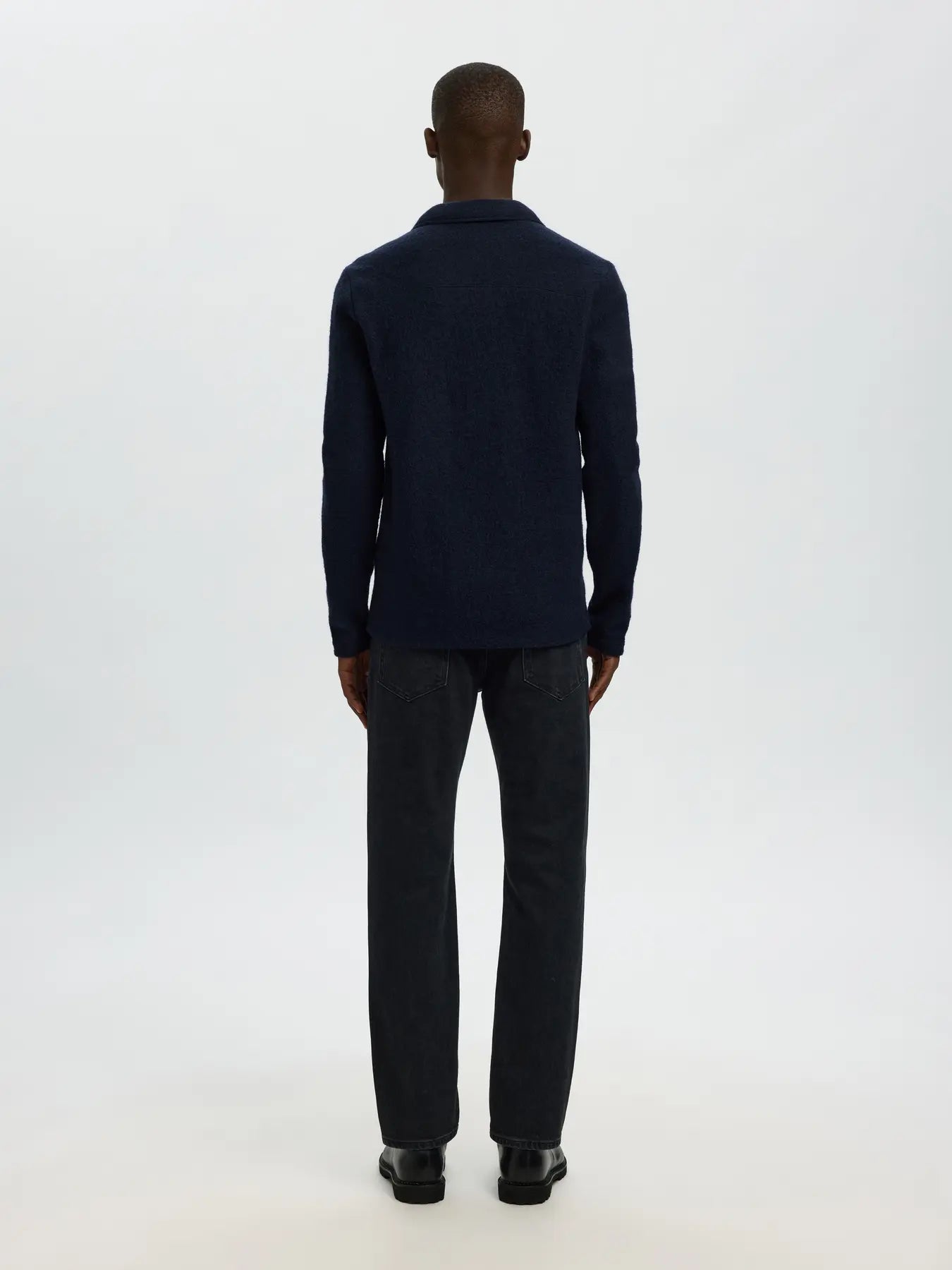 overskirt selected homme nealy ls knit workwear cardigan överskjorta sky captain navy blue blå knappar
