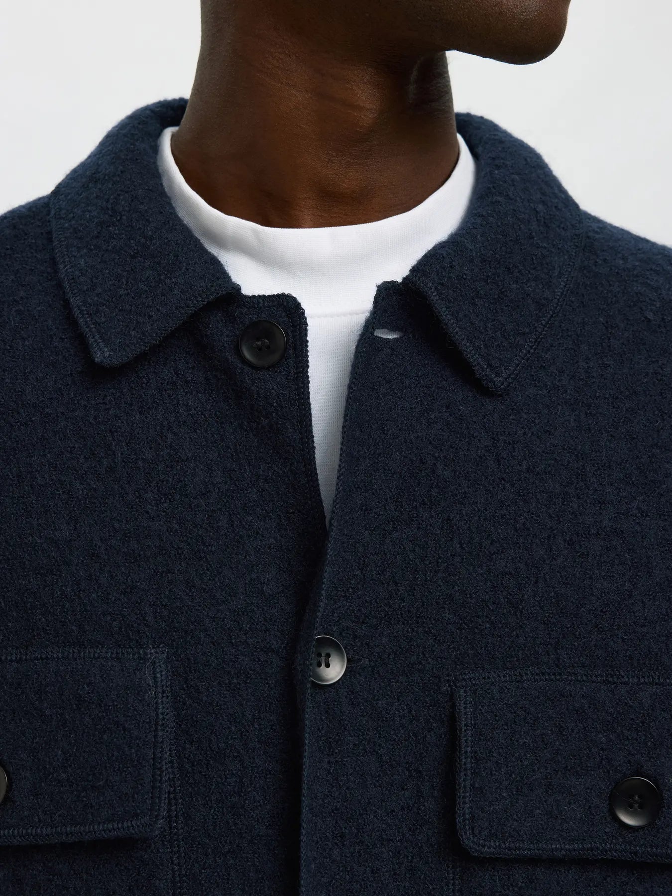 overskirt selected homme nealy ls knit workwear cardigan överskjorta sky captain navy blue blå knappar