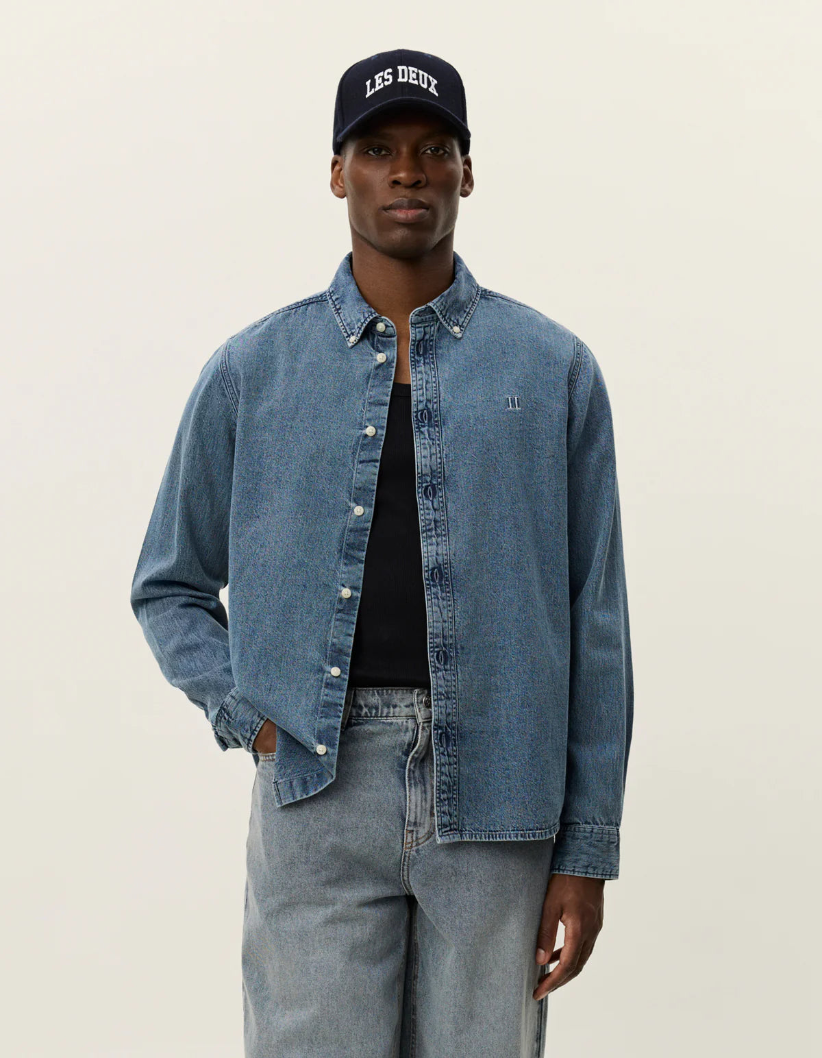 skjorta les deux jeans skjorta denim shirt konrad indigo button down bomull