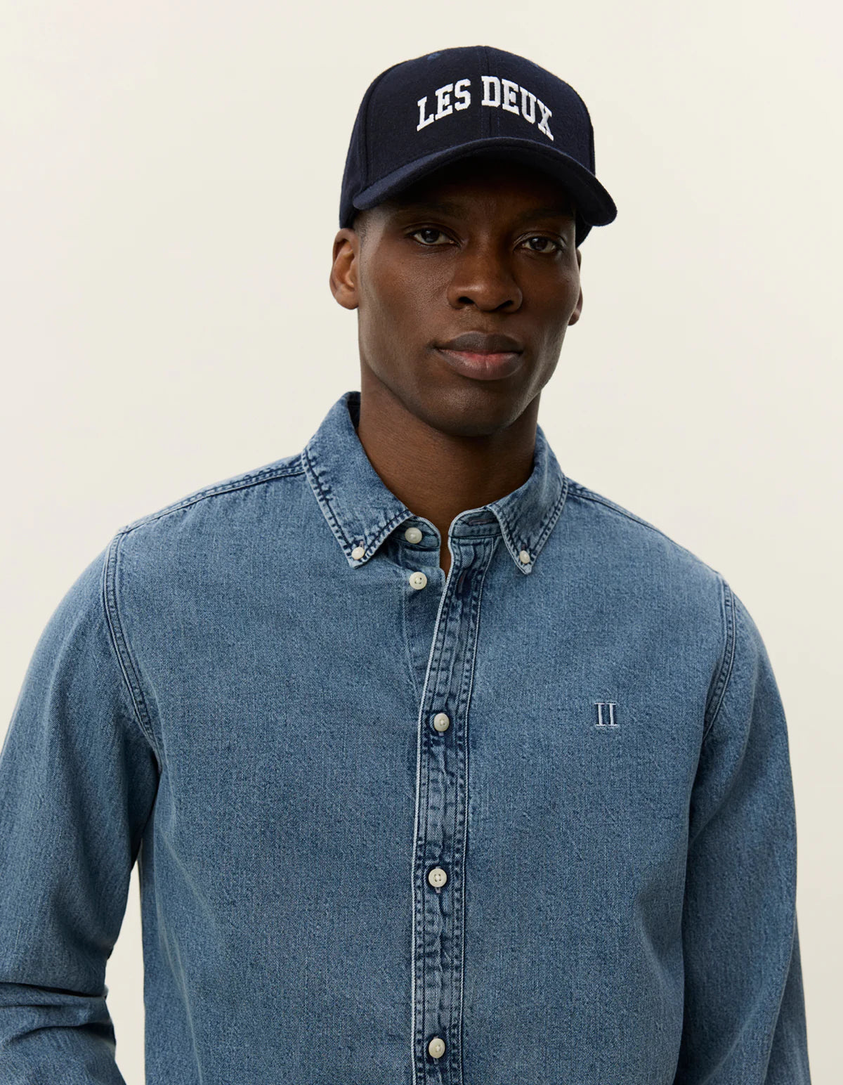 skjorta les deux jeans skjorta denim shirt konrad indigo button down bomull