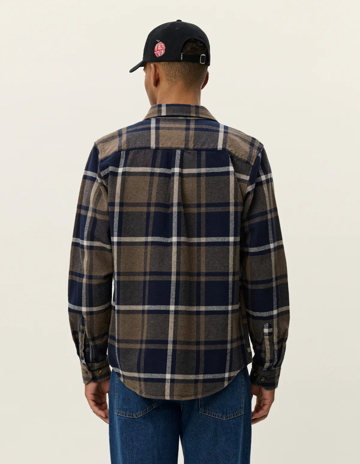 jeremy les deux overshirt överskjorta bomull bröstficka rutig dark navy blue blå