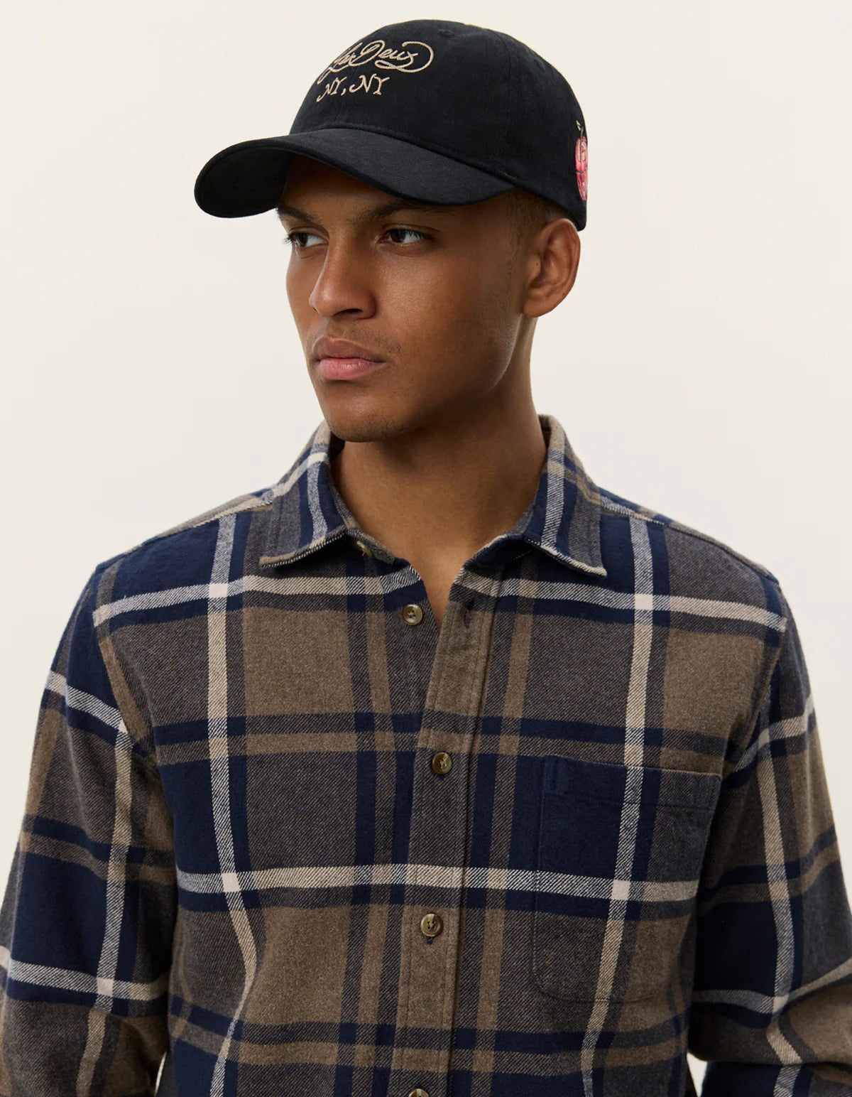 jeremy les deux overshirt överskjorta bomull bröstficka rutig dark navy blue blå