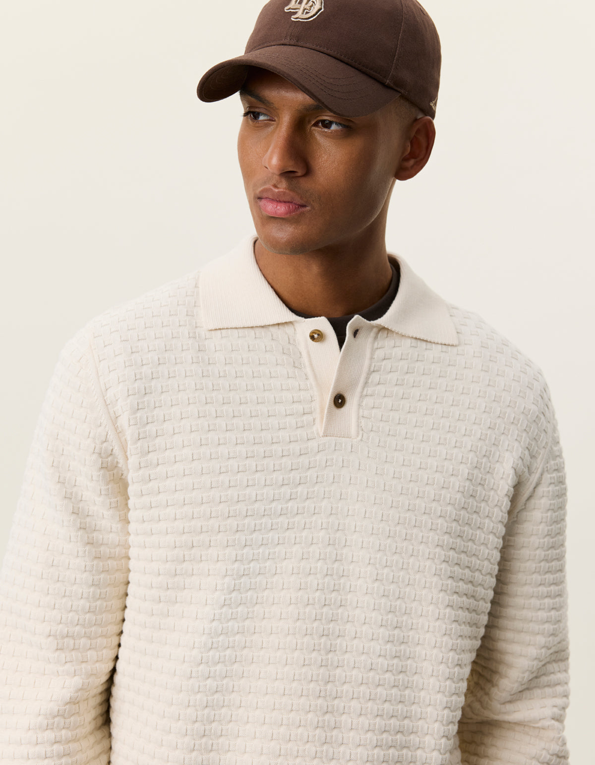 tröja sweater les deux billy weave knitted ls polo krage stickad struktur light ivory white vit