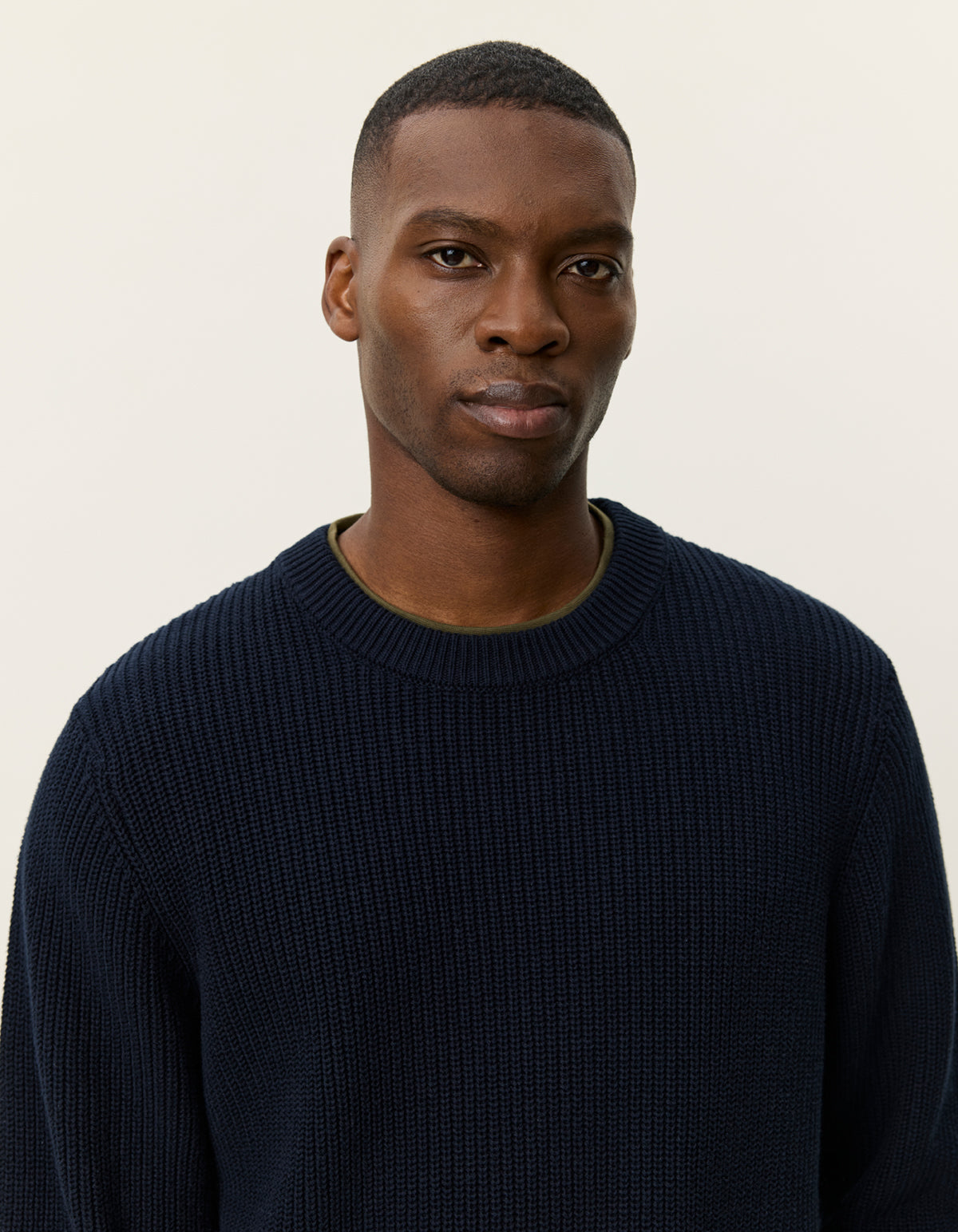 tröja sweater les deux gary rib crewneck knit dark navy blue blå stickad