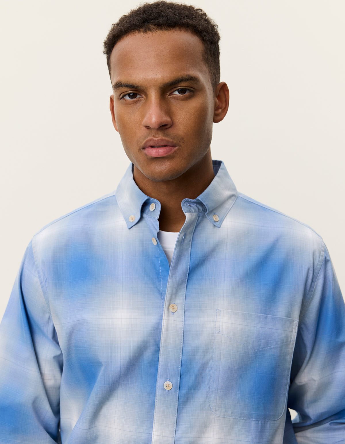 skjorta les deux kent shadowcheck shirt randig rutig palace blue blå button down krage bröstficka