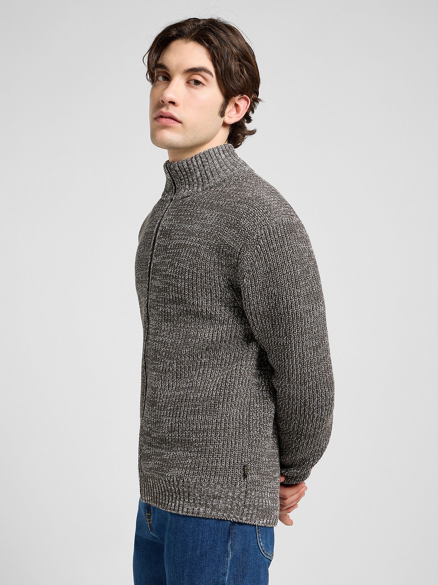 cardigan tröja lee leejeans cardigan zip dragkedja smoke grey grå stickad knit sweater