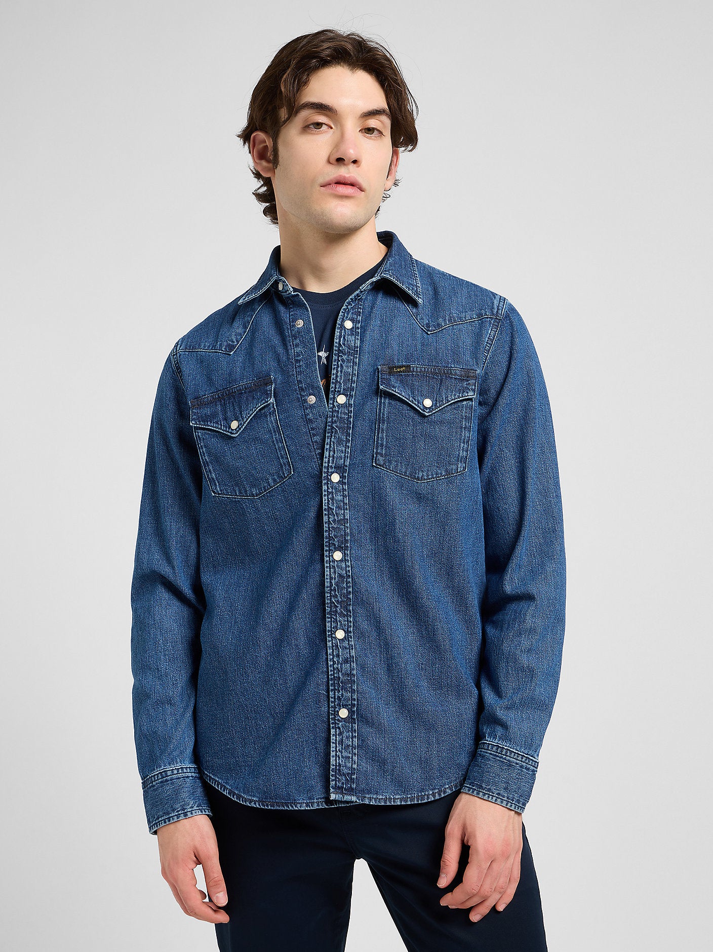 skjorta lee regular western shirt denim jeans skjorta roaring rapid leejeans bröstfickor denim shirt