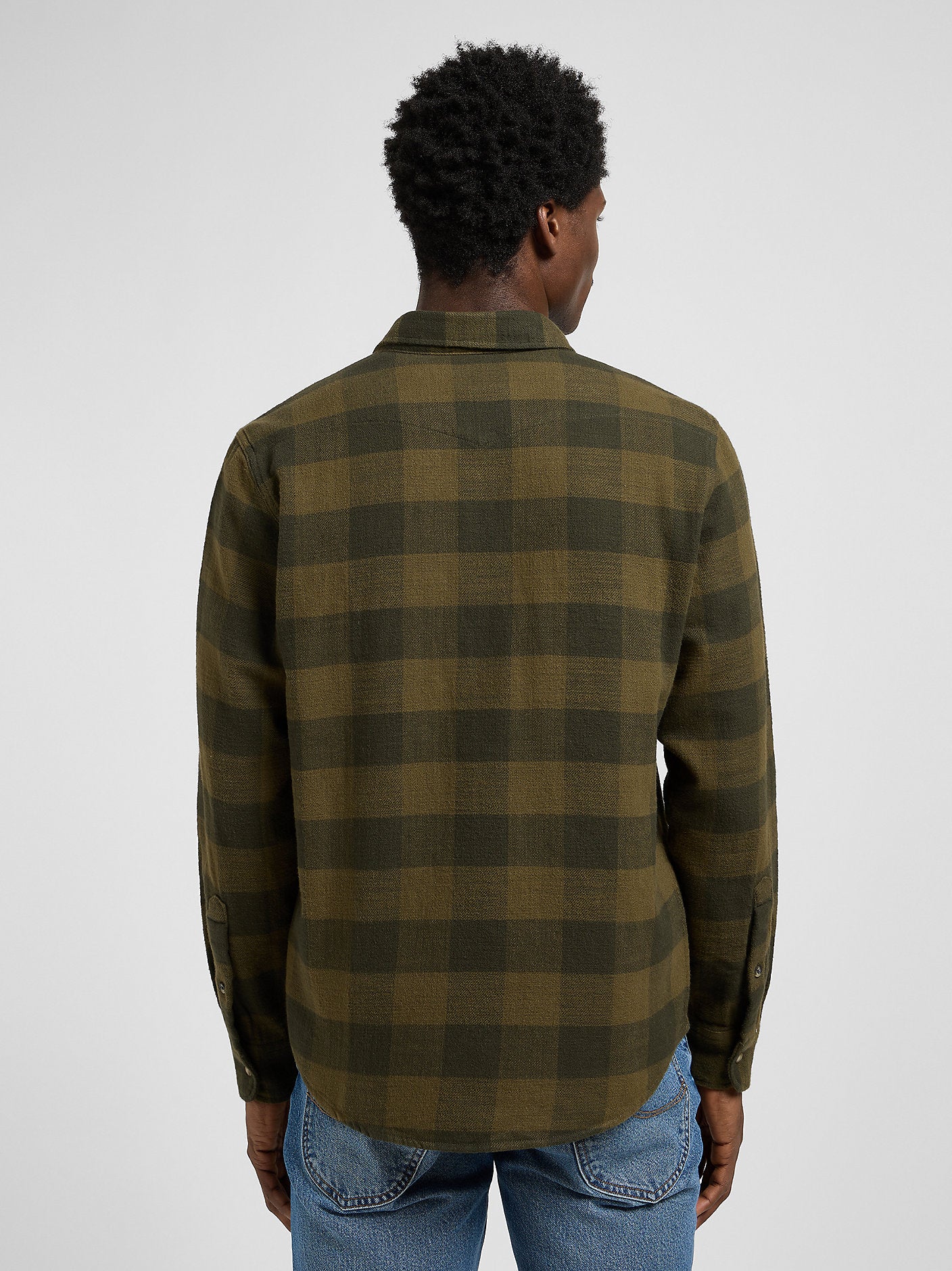 skjorta lee clean western shirt army green grön rutig bröstficka leejeans
