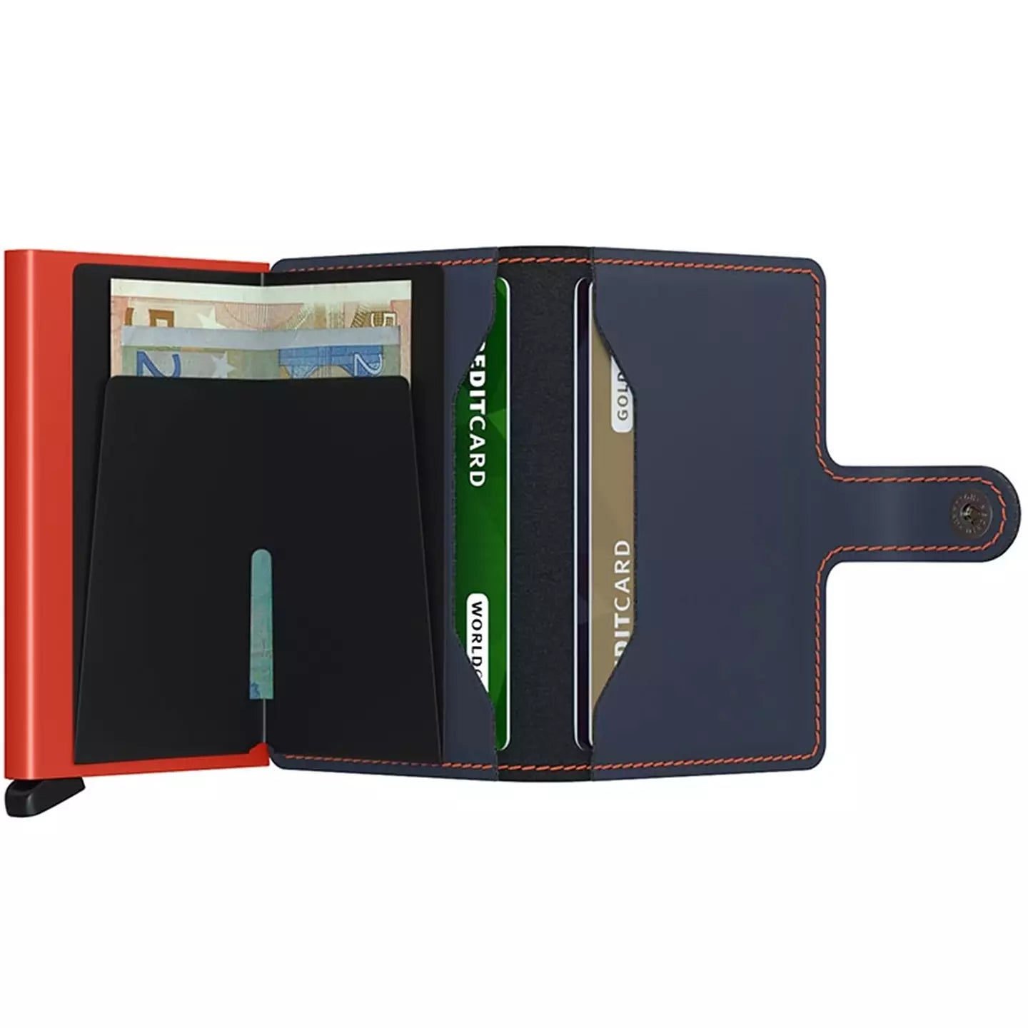 miniwallet matte secrid night blue orange plånbok wallet korthållare blå navy