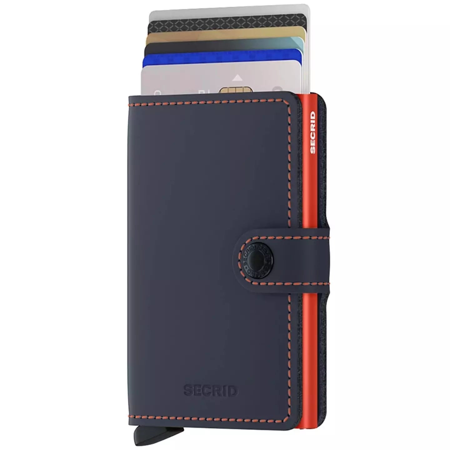 miniwallet matte secrid night blue orange plånbok wallet korthållare blå navy