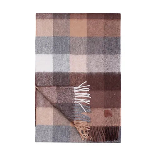 Merino Block Check Scarf Brown