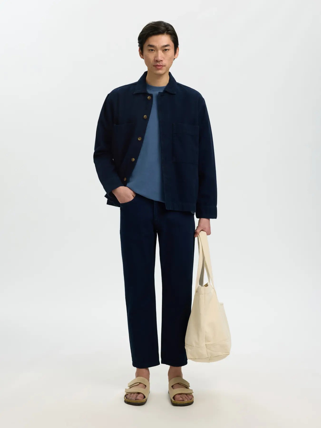 overshirt selected homme överskjorta relaxed paz db 803 denim overshirt dark blue denim navy blå