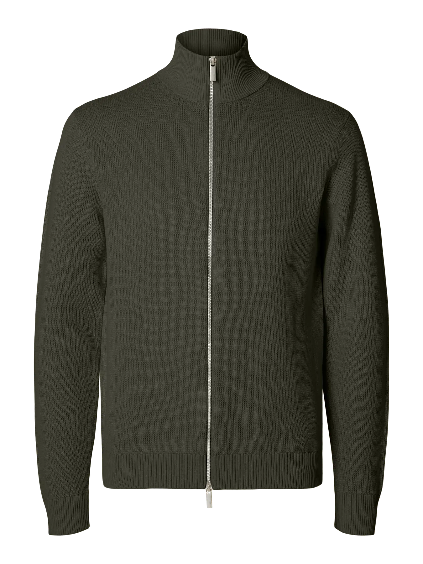 dane ls knit structure full zip selected homme tröja cardigan dragkedja bomull forest night green grön