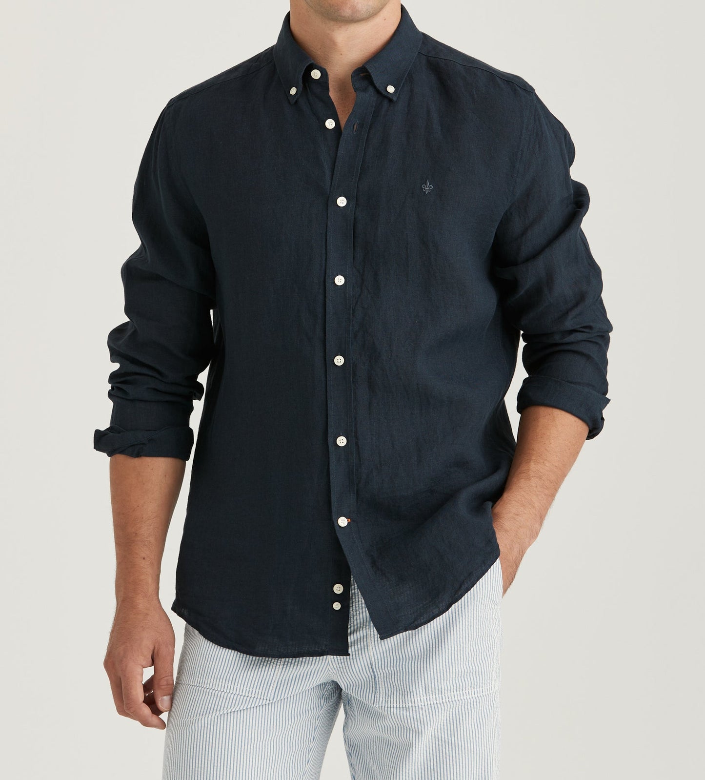 linne skjorta douglas linen shirt linne morris button down sommar sval blå blue navy