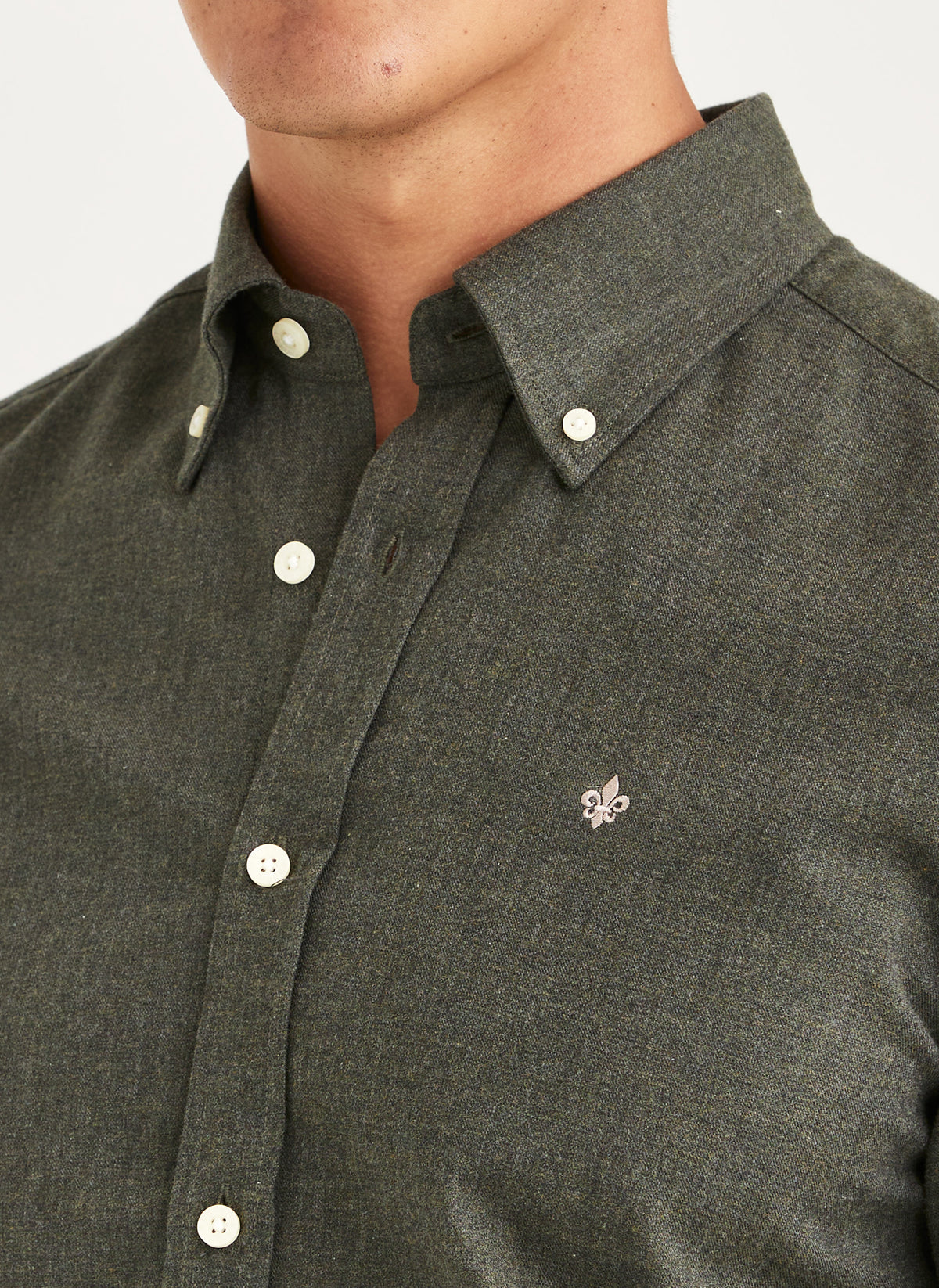 skjorta shirt morris watts flannel shirt slim fit button down bomull olive green grön fri frakt stenungsund