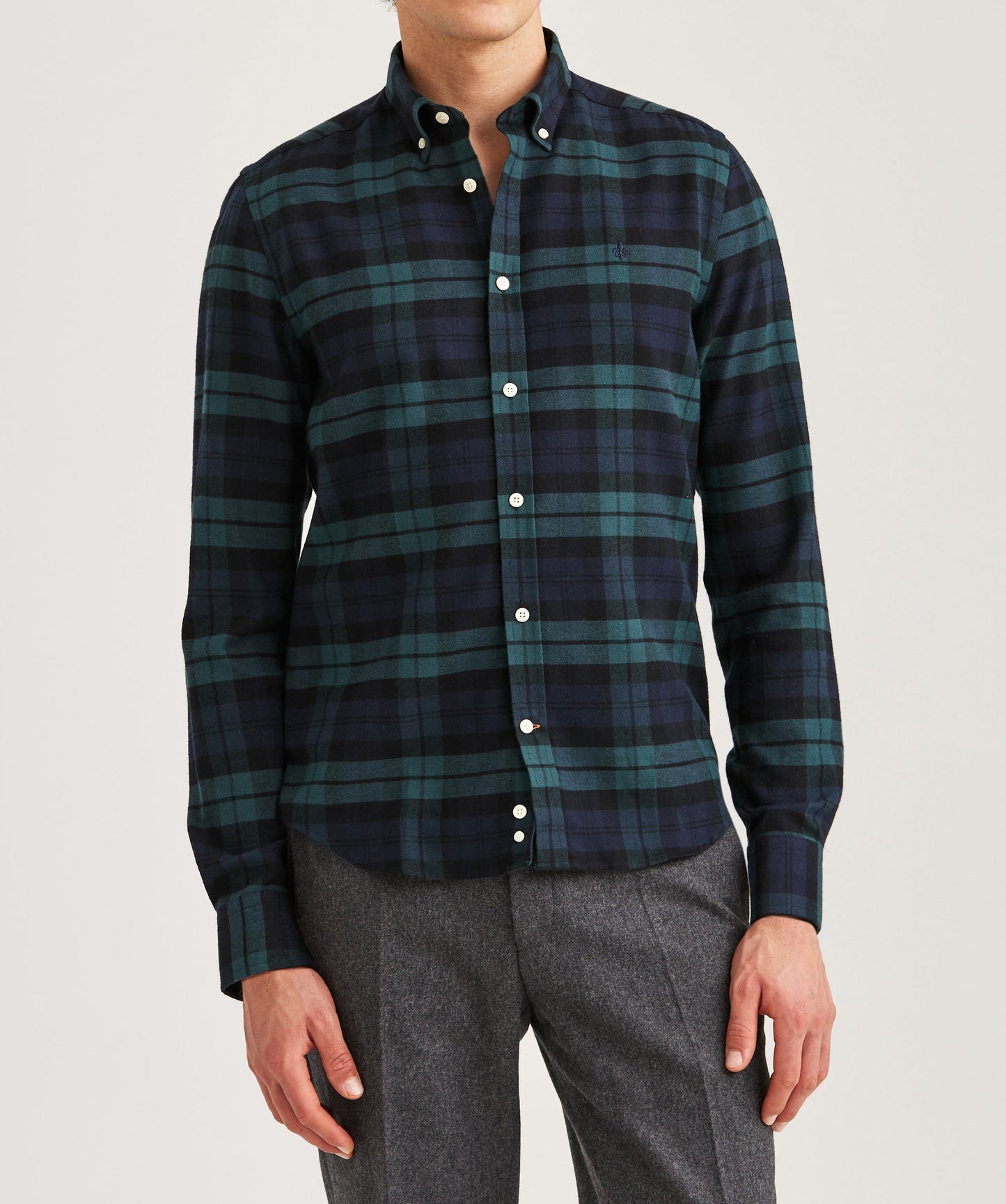 skjorta shirt morris soft twill tartan rutig button down slim fit navy blå blue green grön