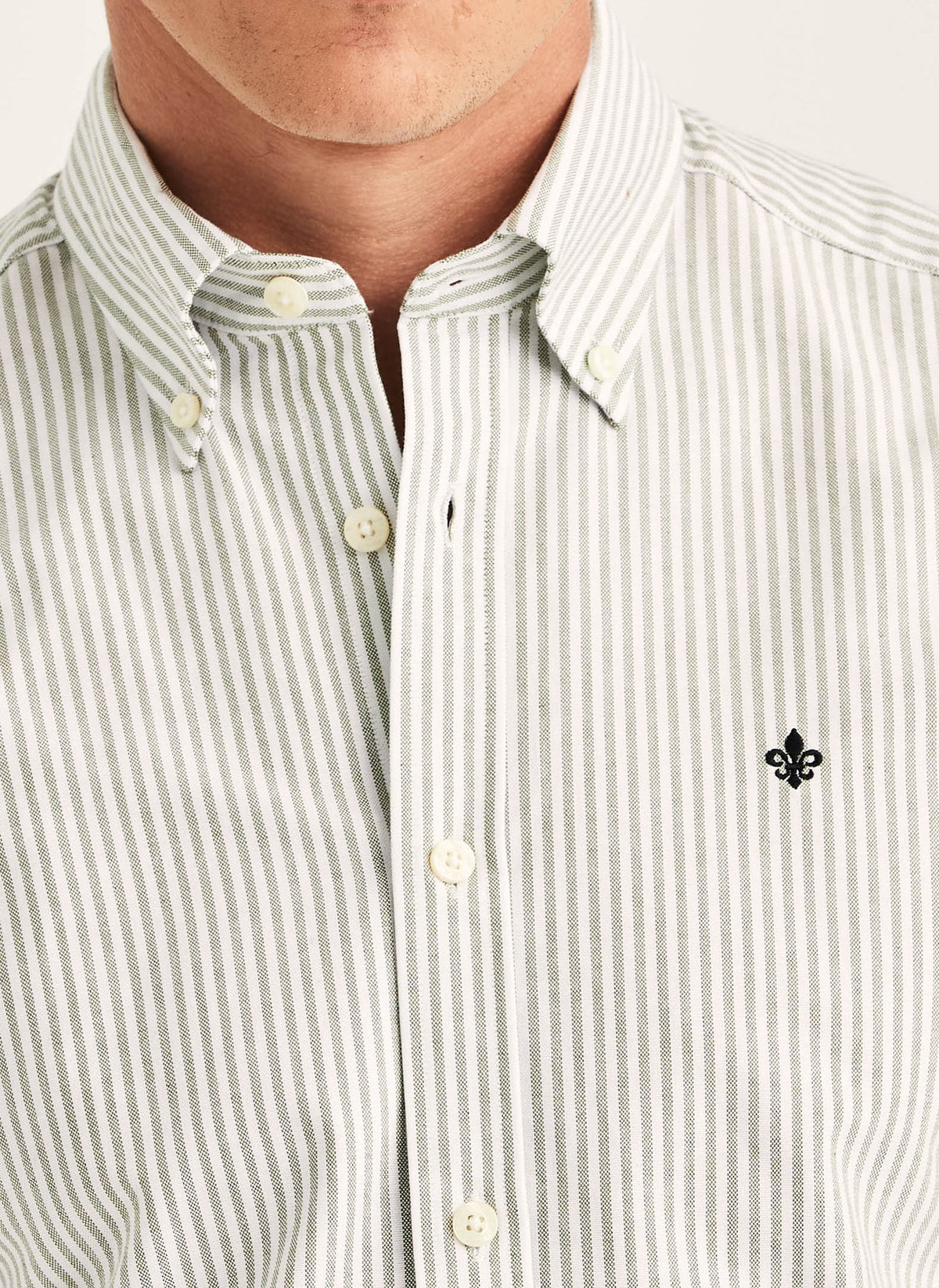 skjorta shirt morris douglas oxford stripe randig button down bomull olive green grön white vit fri frakt stenungsund