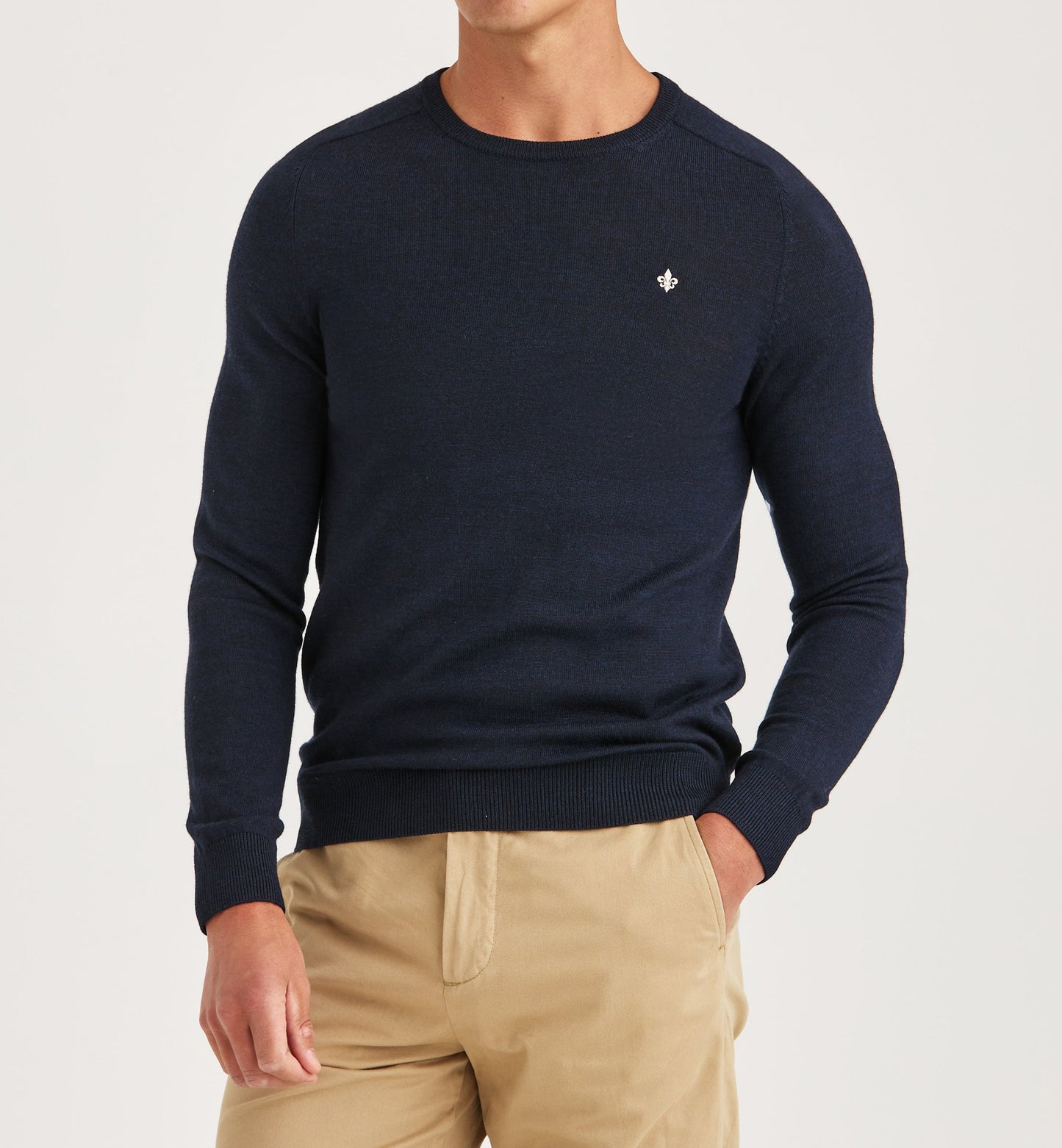 tröja morris merino oneck knit sweater ull navy blue blå