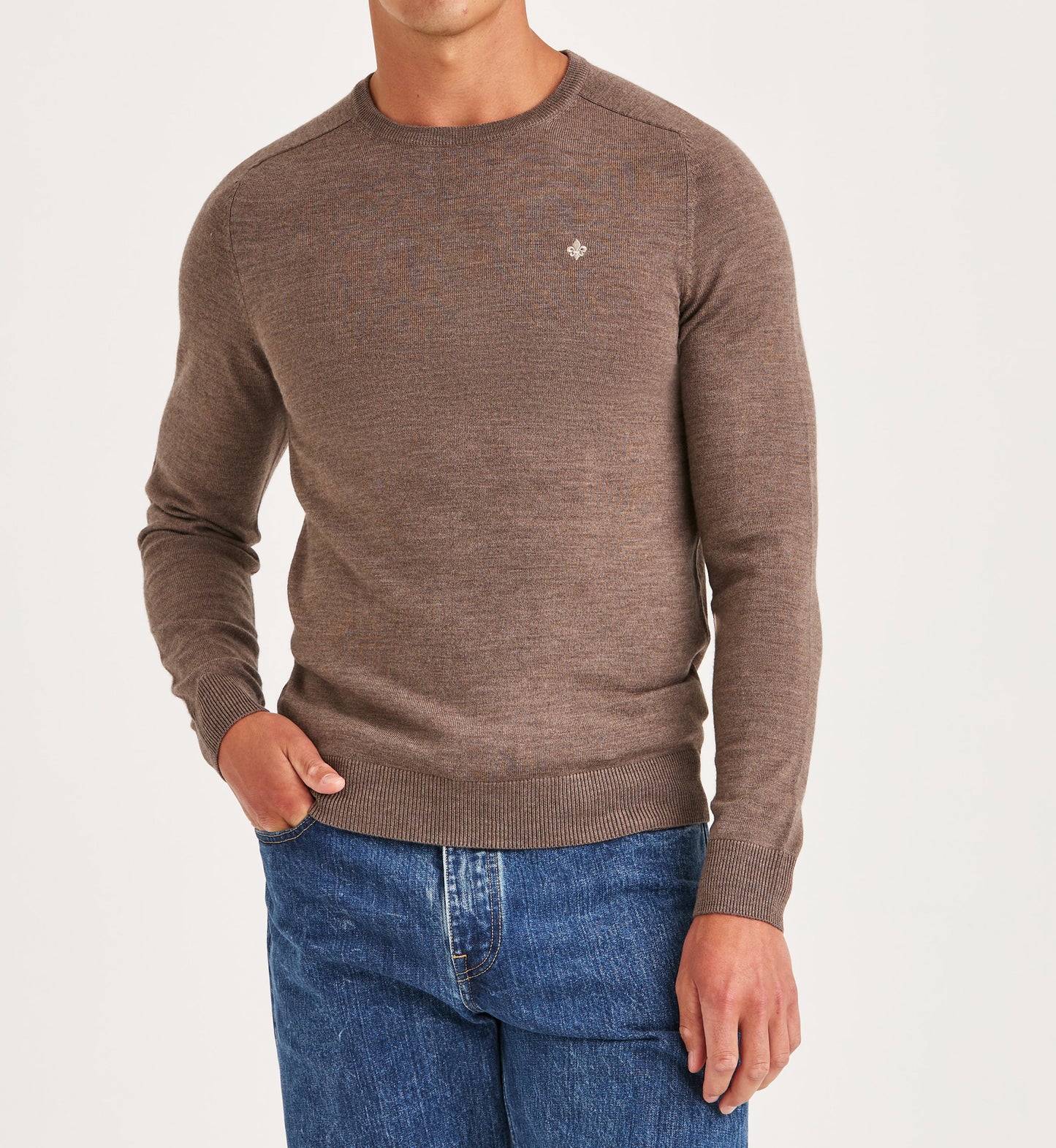 tröja morris merino oneck knit sweater ull brown brun