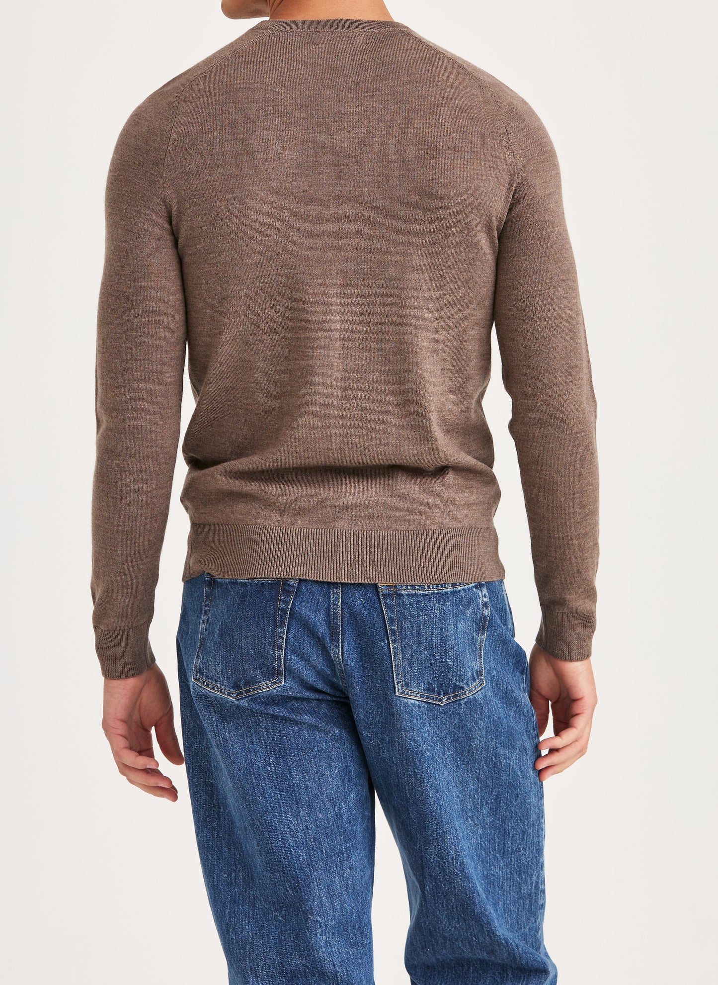 tröja morris merino oneck knit sweater ull brown brun