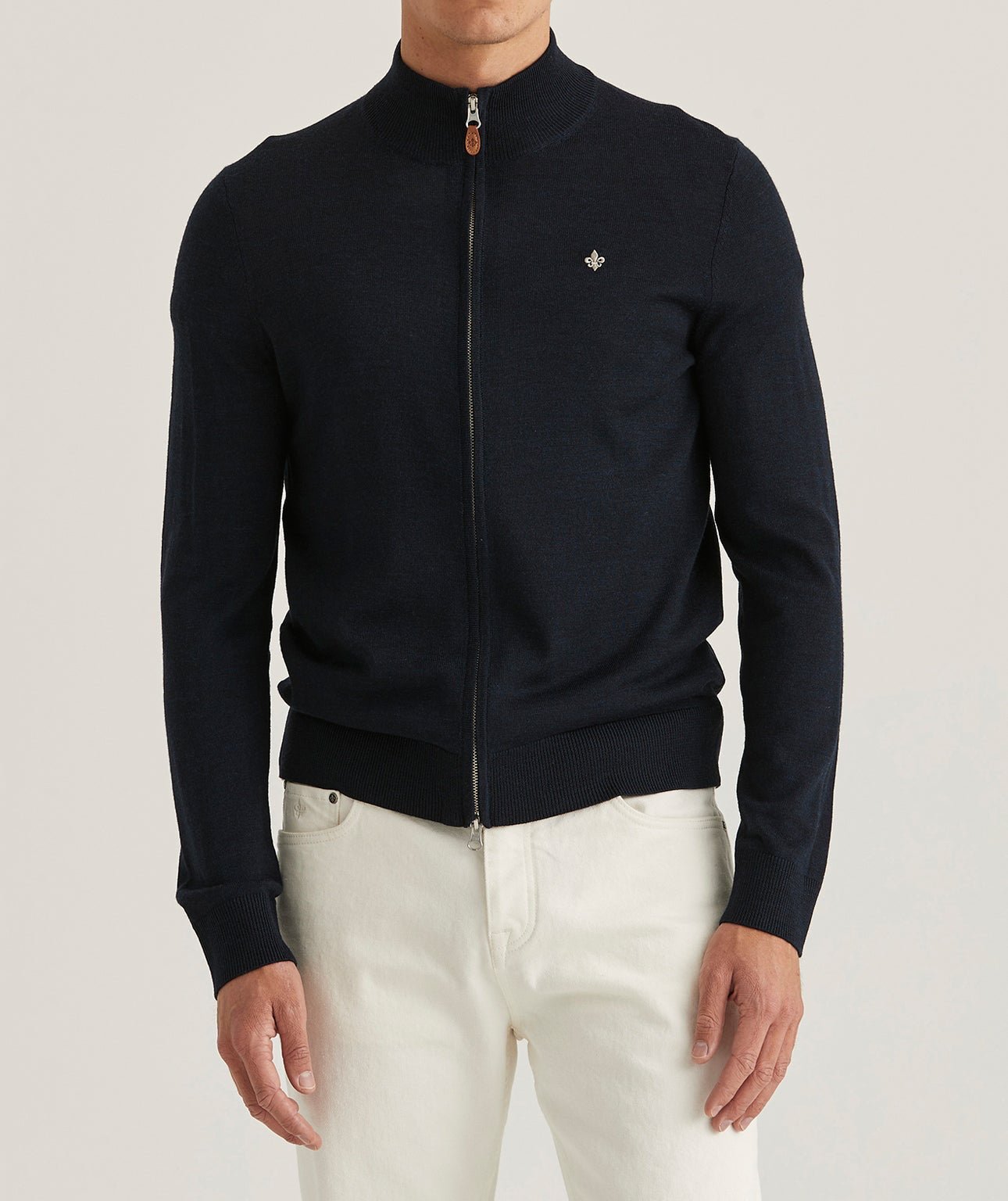 Merino Zip Cardigan Navy