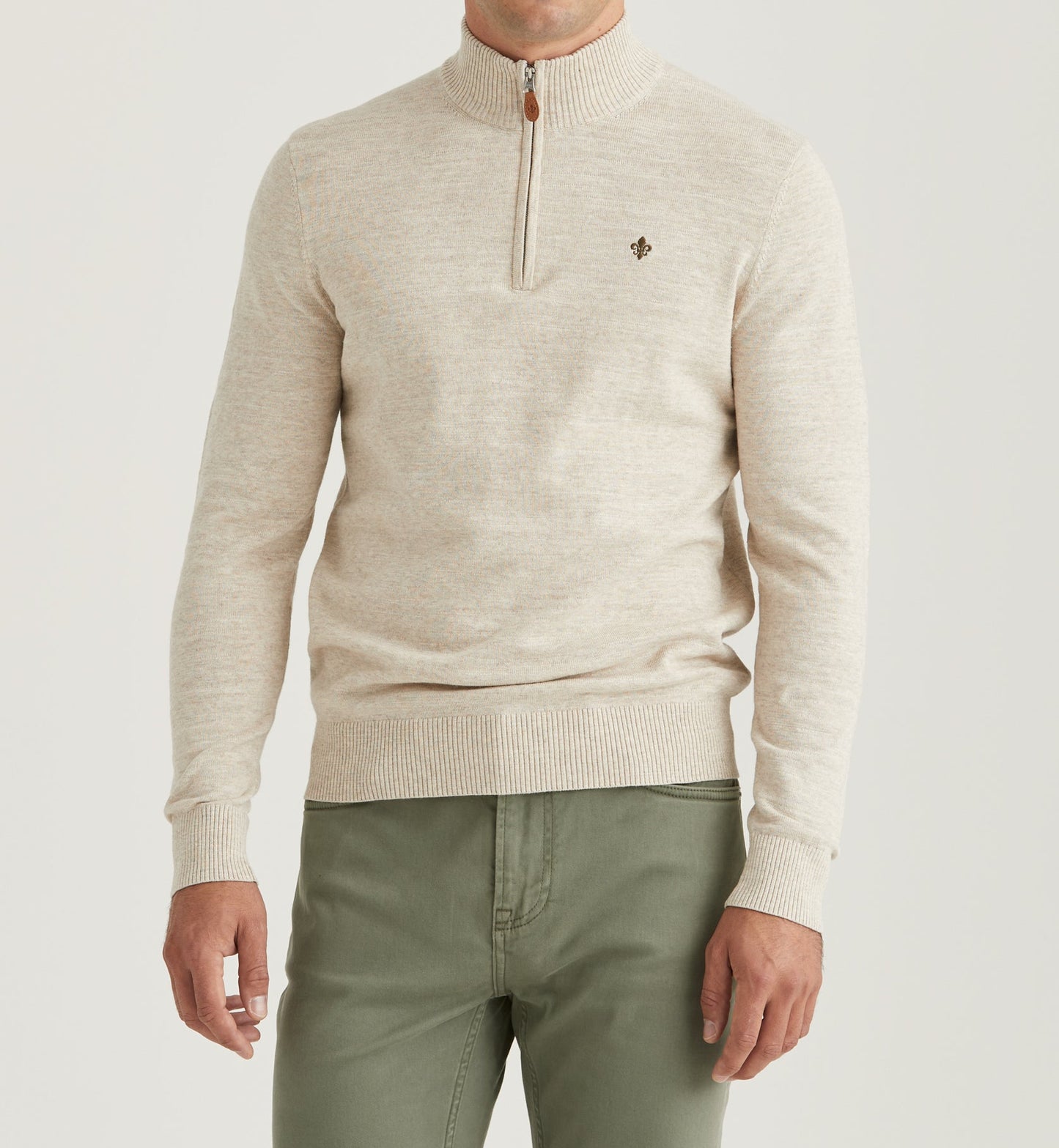 tröja morris randall half zip knit sweater dragkedja khaki sand beige