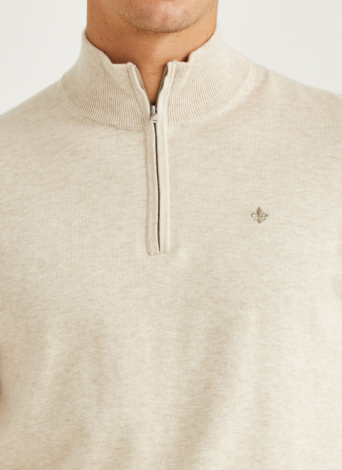 tröja knit riley half zip morris dragkedja krage sweater bomull khaki sand beige