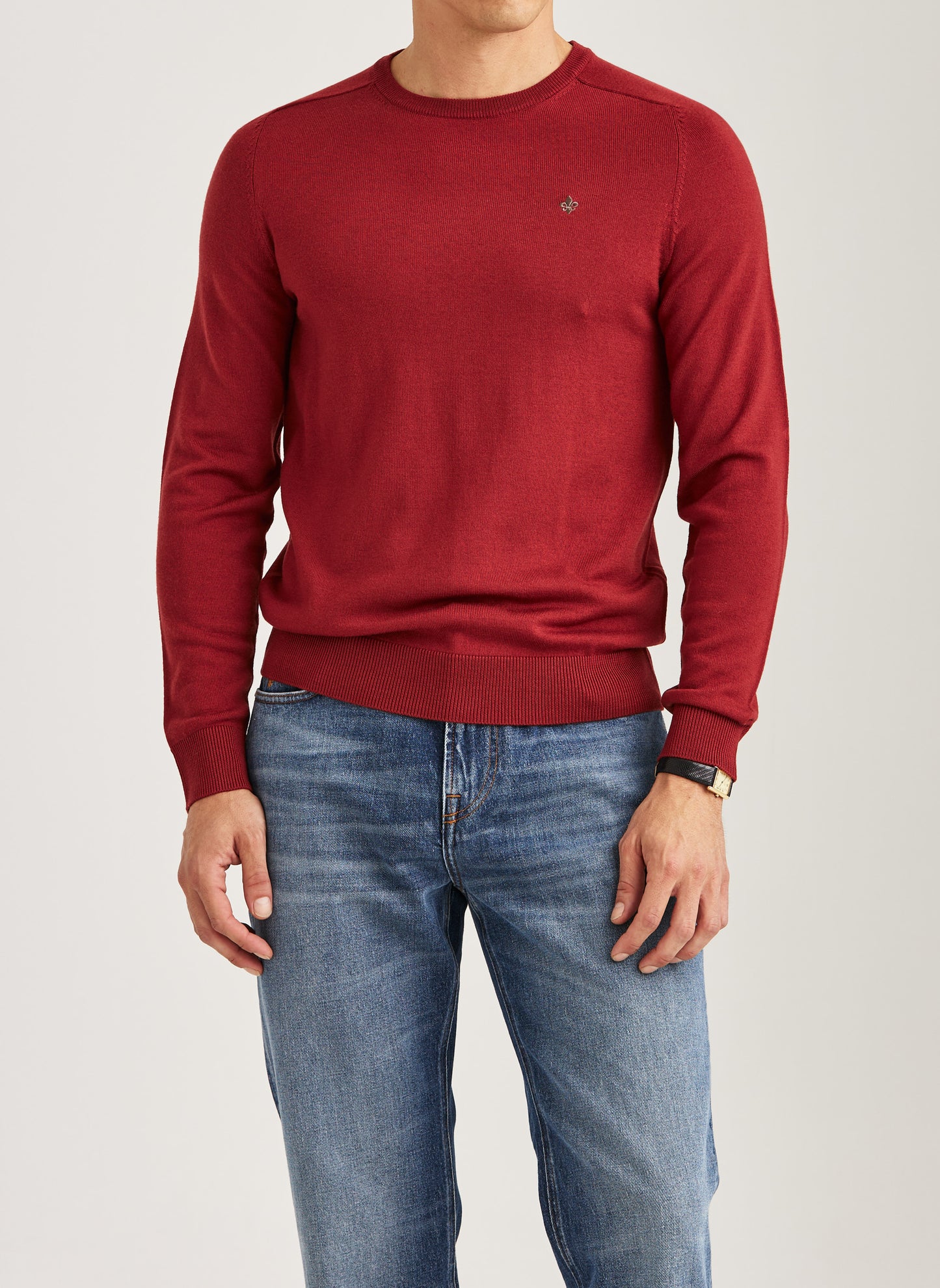 tröja morris merino oneck knit sweater ull red röd