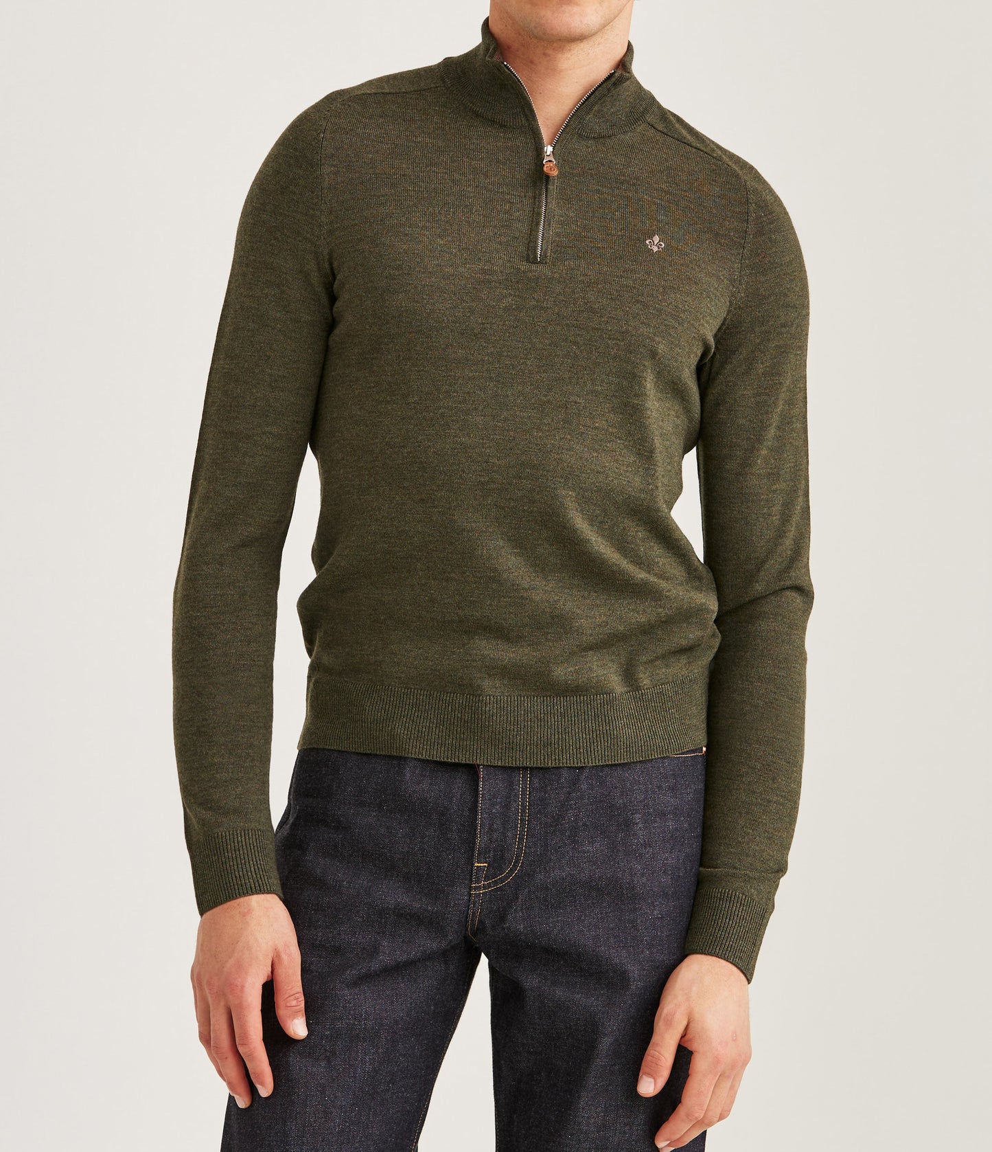 tröja morris merino mohn zip ull dragkedja sweater halfzip olive green grön