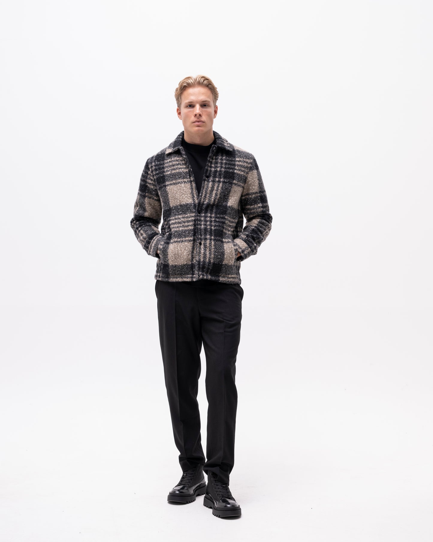 overshirt allesio overshirt brand island brandisland rutig randig överskjorta black svart greige