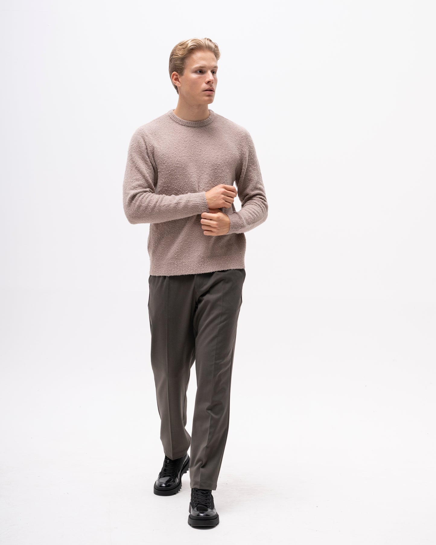 tröja marcello crew neck knit brand island brandisland stickad greige brown brun