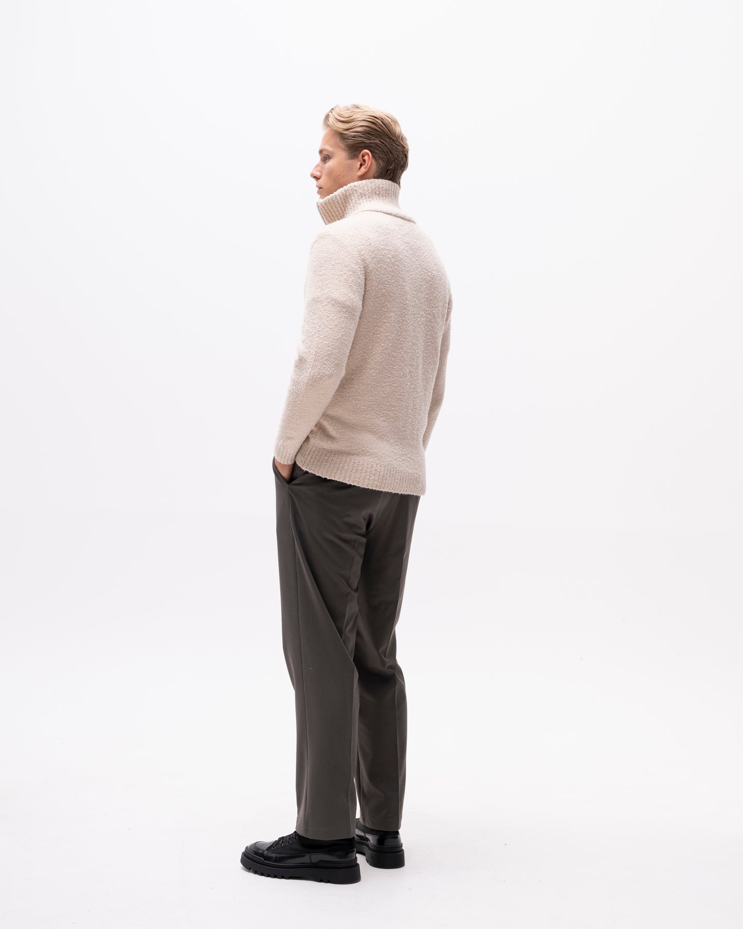 tröja knit marcello zip knit brand island cardigan dragkedja sweater light khaki beige sand