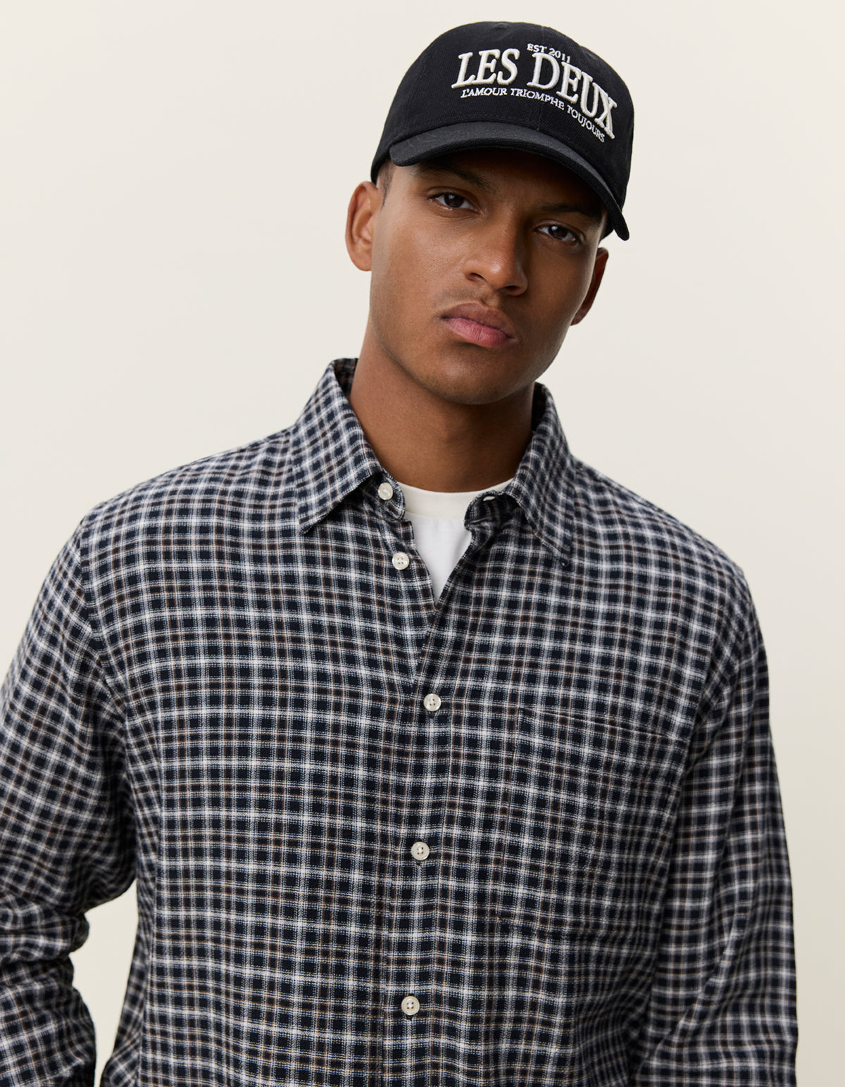 skjorta shirt les deux check seersucker shirt rutig randig black svart fri frakt stenungsund