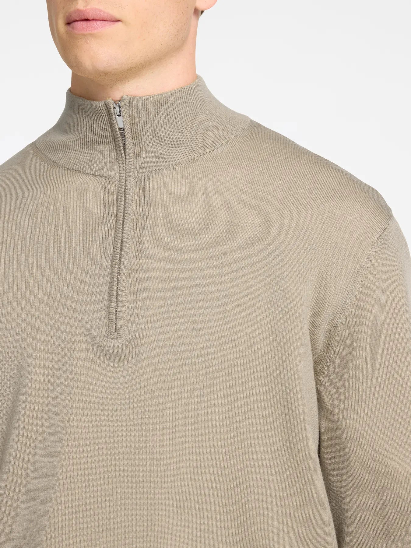 tröja tray merino half zip selected homme knit sweater ull merino wool stickad kelp beige sand