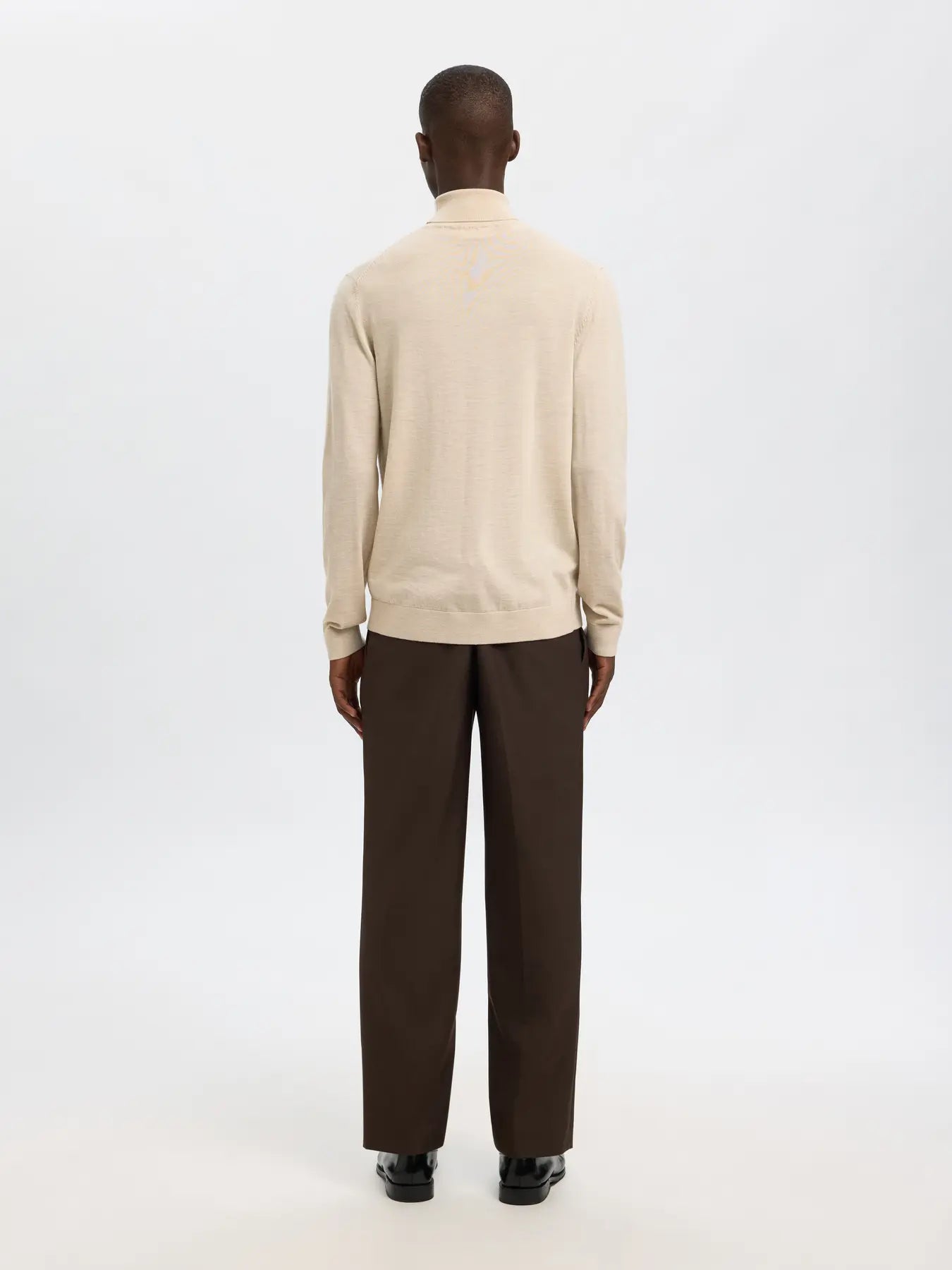 tray ls knit merino roll neck selected homme polotröja ull merinoull oatmeal sand beige