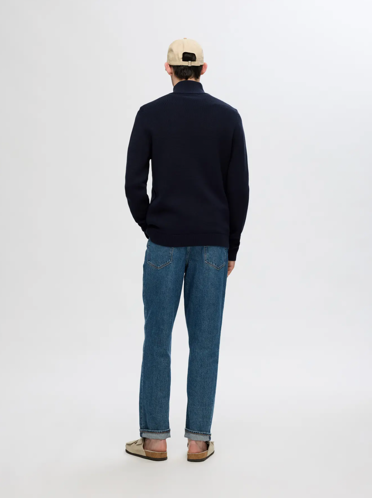 dane ls knit structure full zip selected homme tröja cardigan dragkedja bomull sky captain navy blue blå