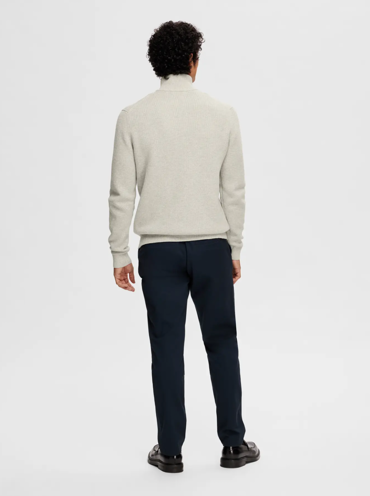dane ls knit structure half zip selected homme tröja knitwear krage dragkedja bomull light grey grå ljusgrå