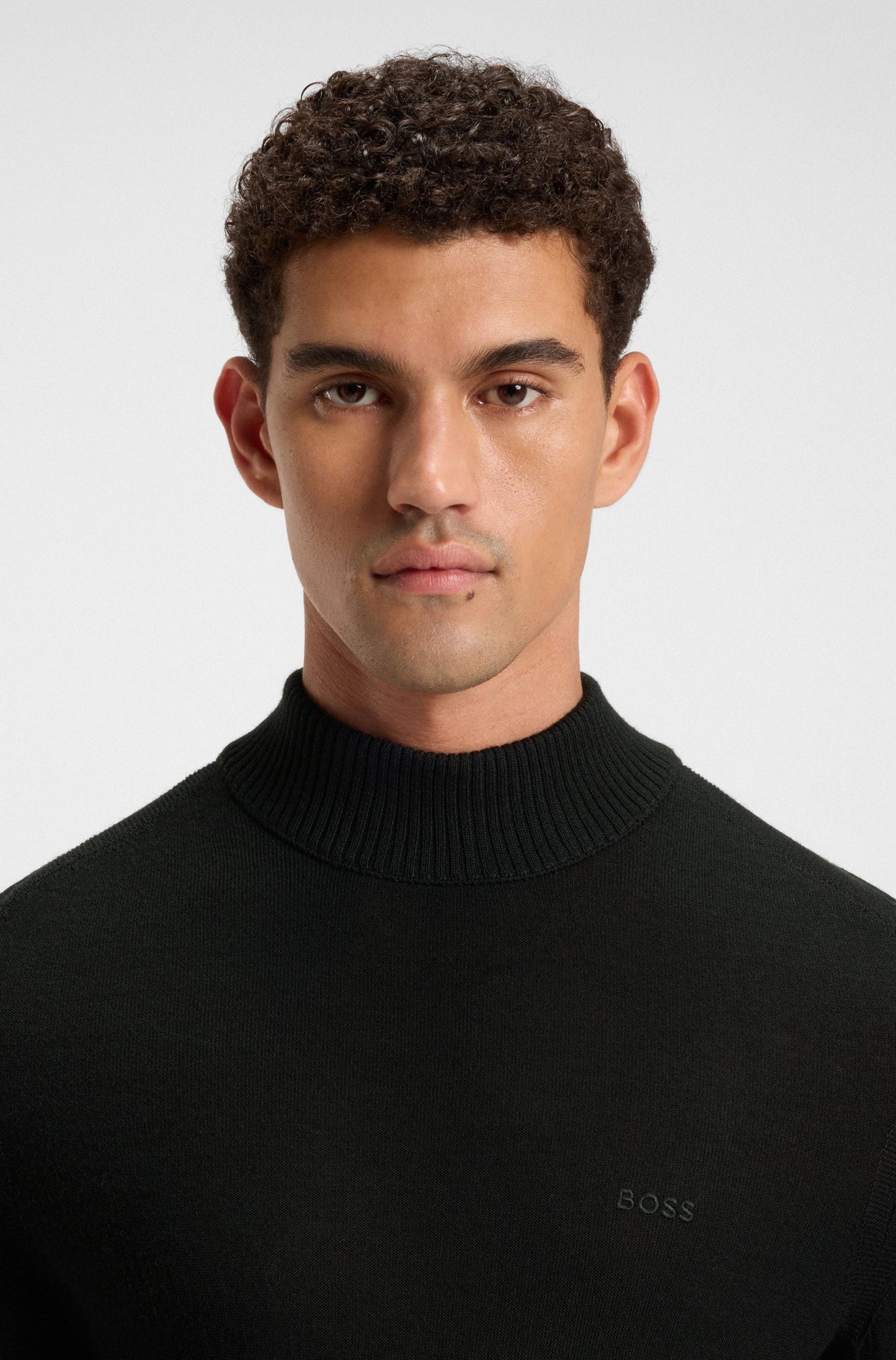 tröja avac boss mock neck hugo boss polo stickad sweater black svart