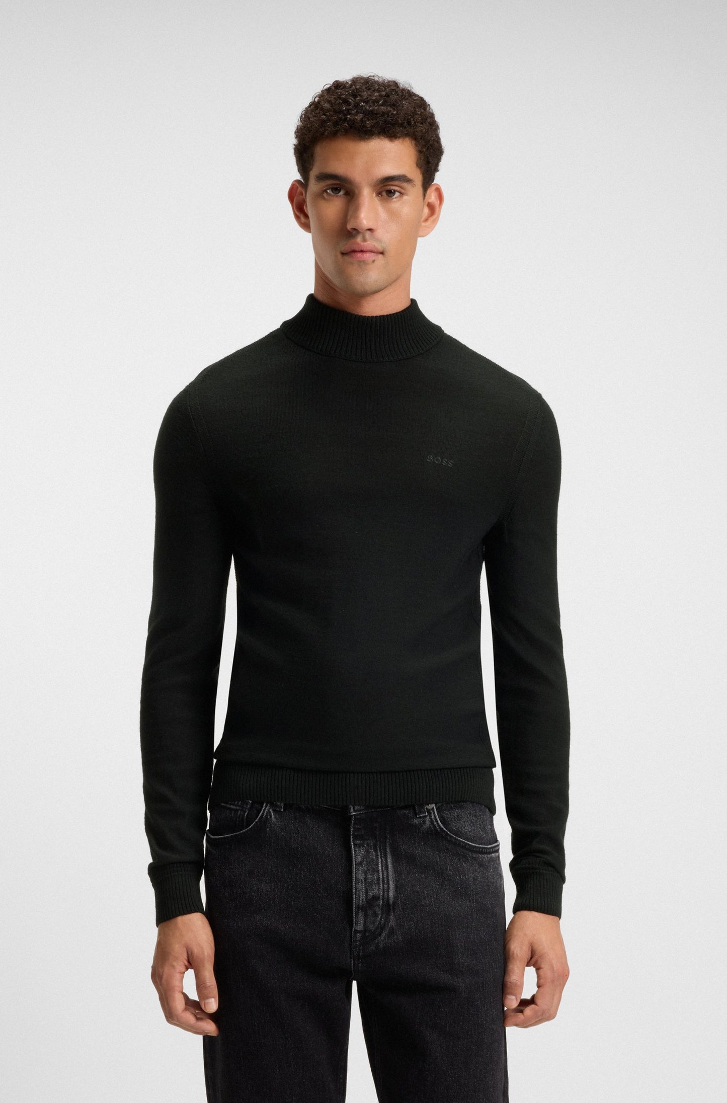 tröja avac boss mock neck hugo boss polo stickad sweater black svart