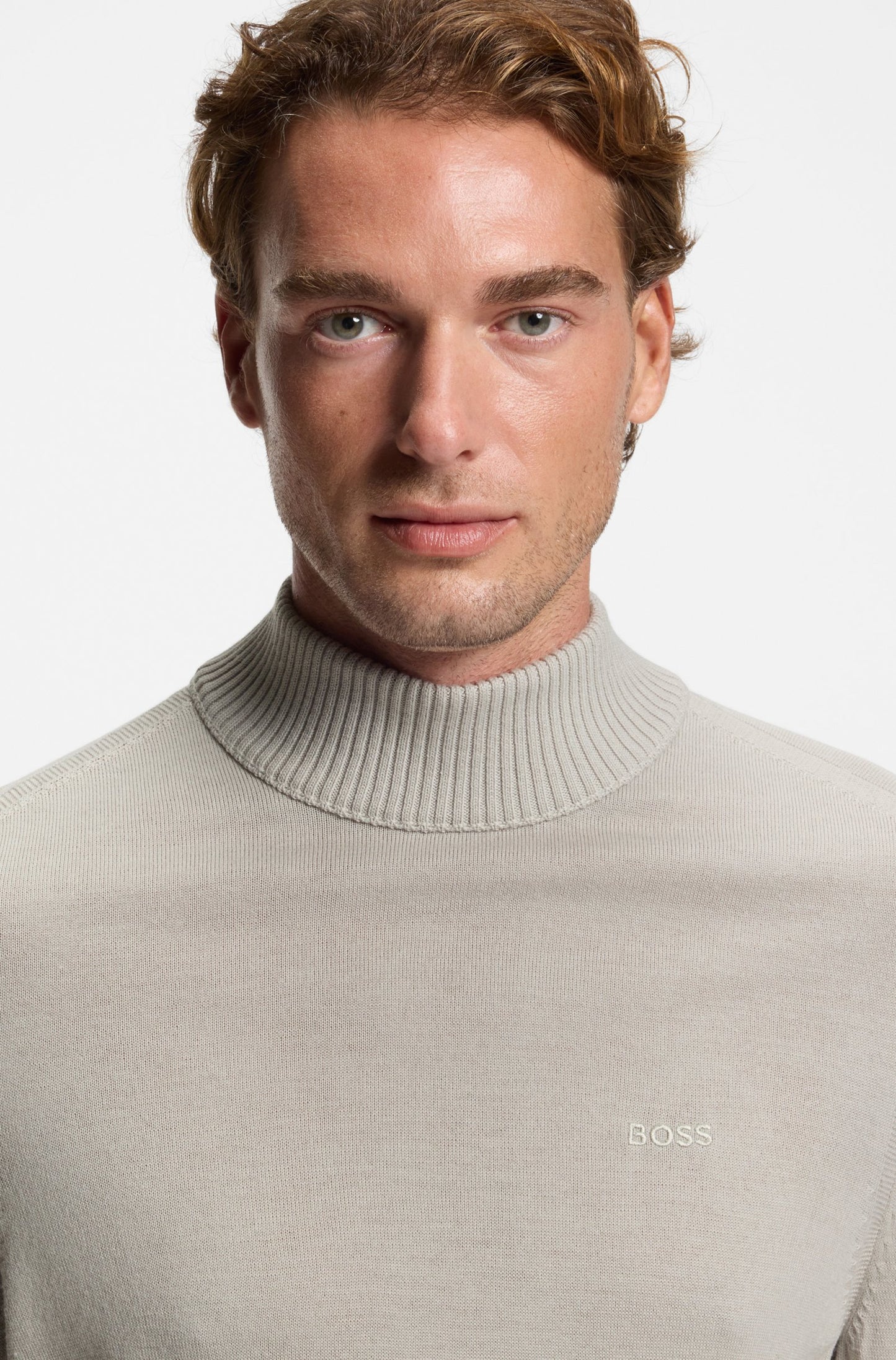 tröja avac boss mock neck hugo boss polo stickad sweater light beige sand