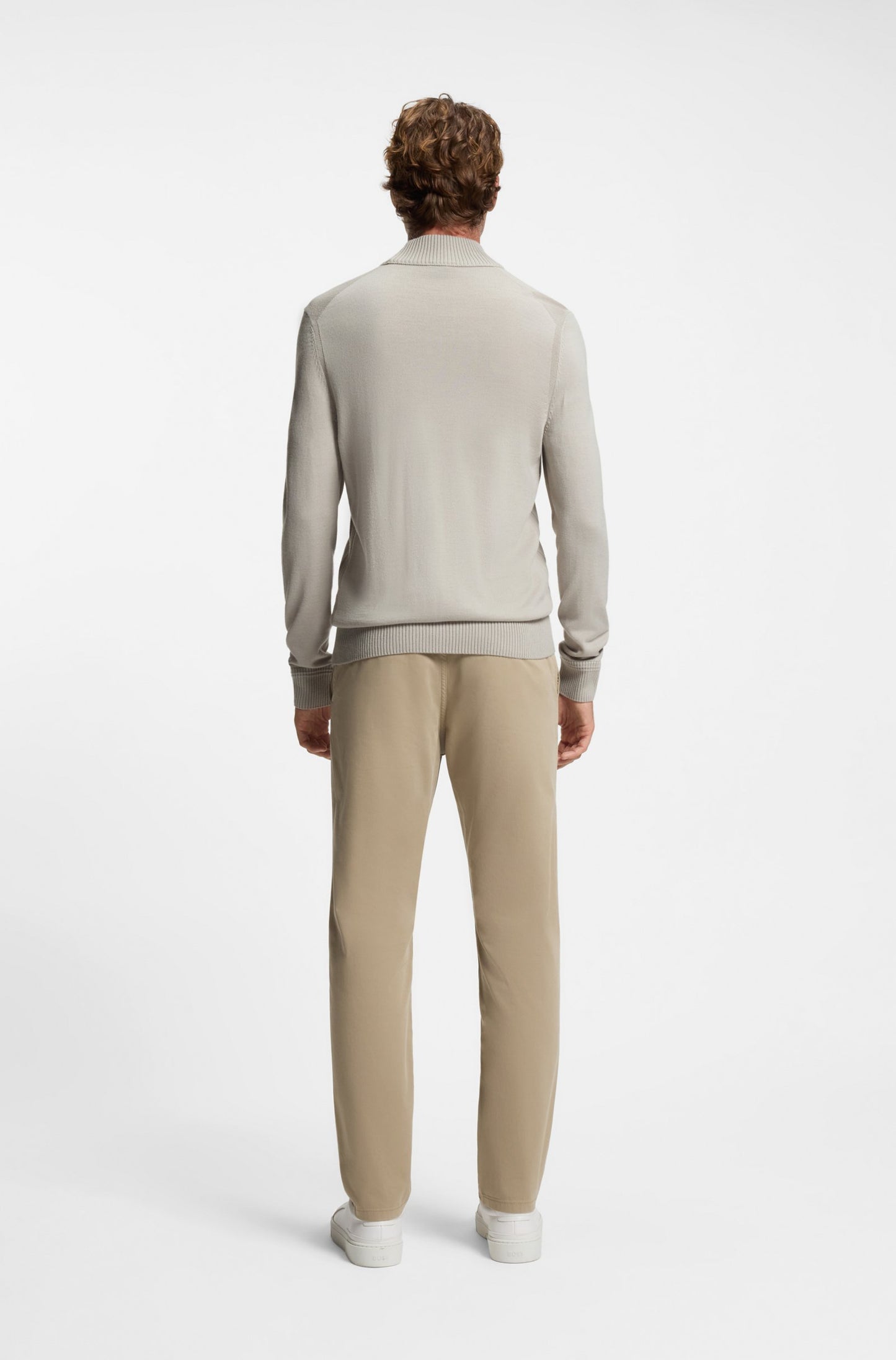 tröja avac boss mock neck hugo boss polo stickad sweater light beige sand