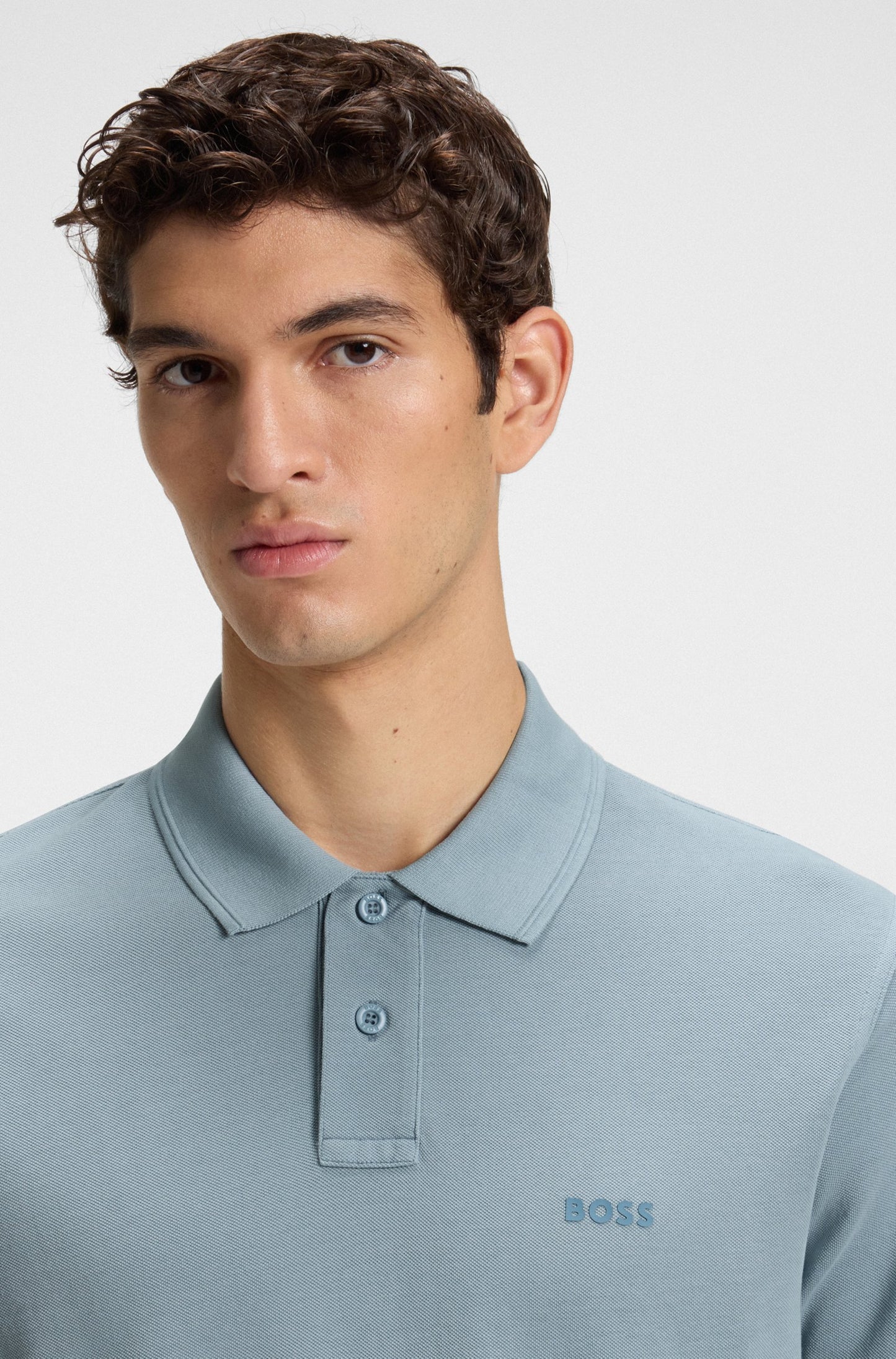 pike pikè boss prime hugo boss light pastel blue blå logo boss orange pikétröja