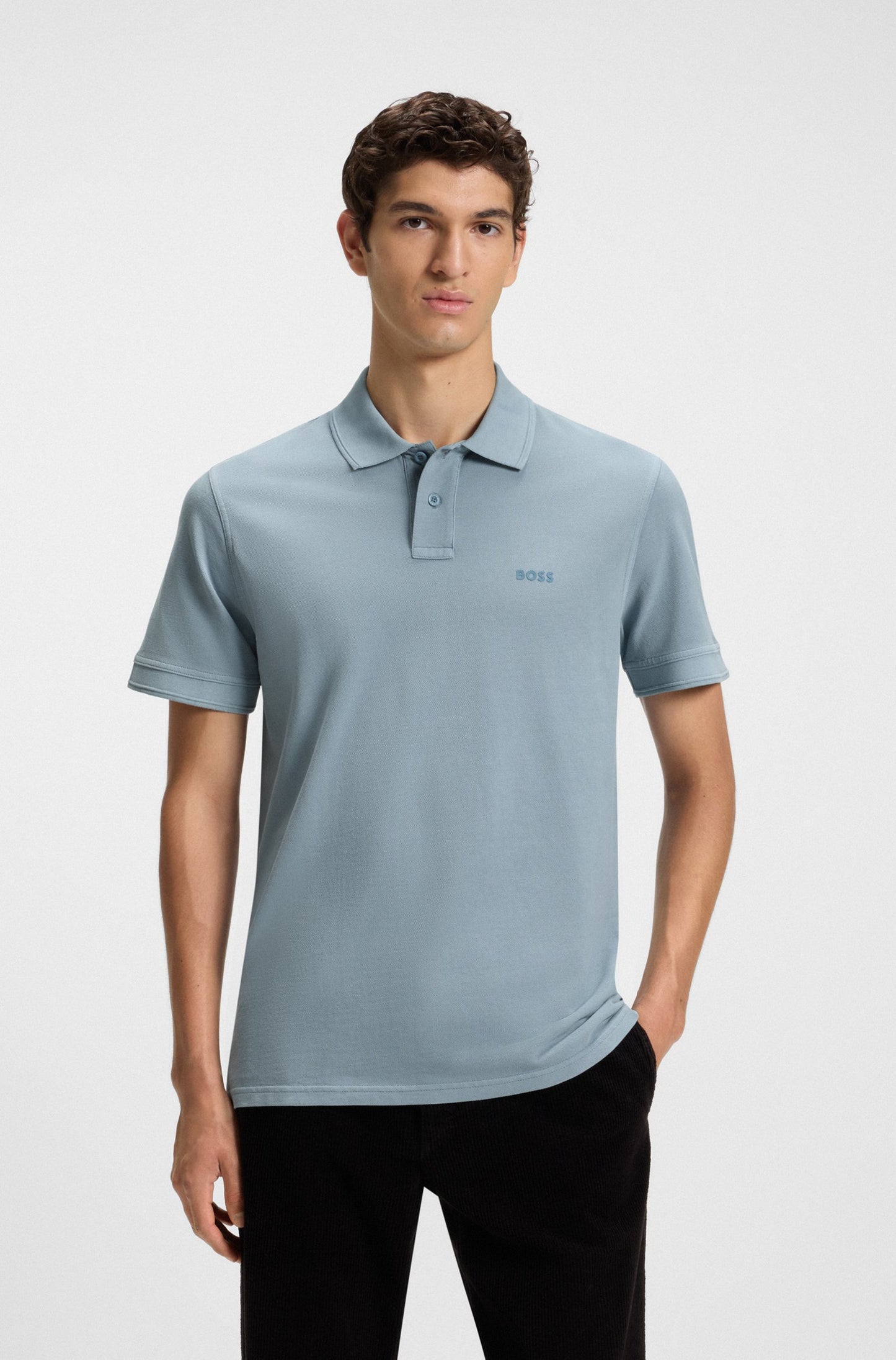 pike pikè boss prime hugo boss light pastel blue blå logo boss orange pikétröja