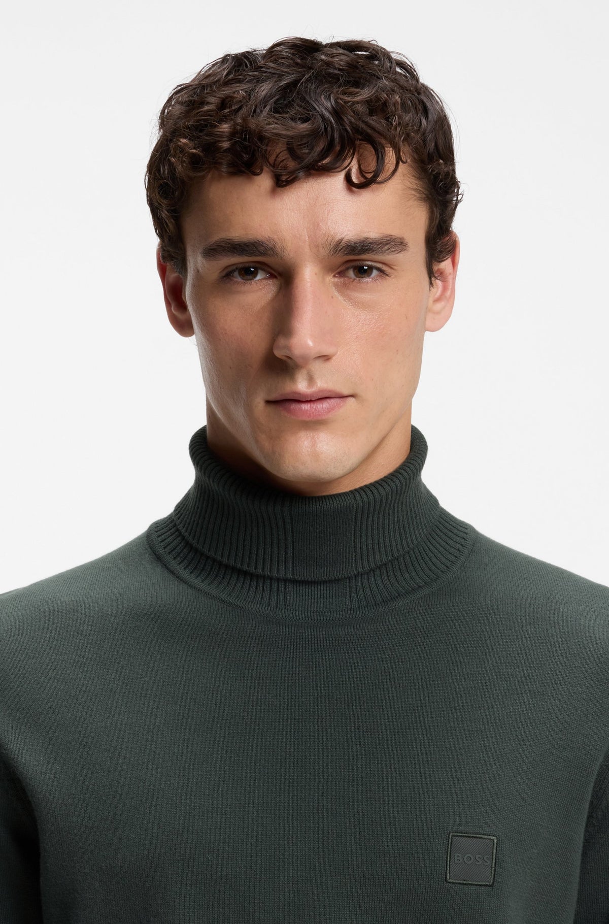 tröja polotröja boss hugo akiro hugoboss kbit sweater krage polo polo tröja logo patch open green grön fri frakt stenungsund