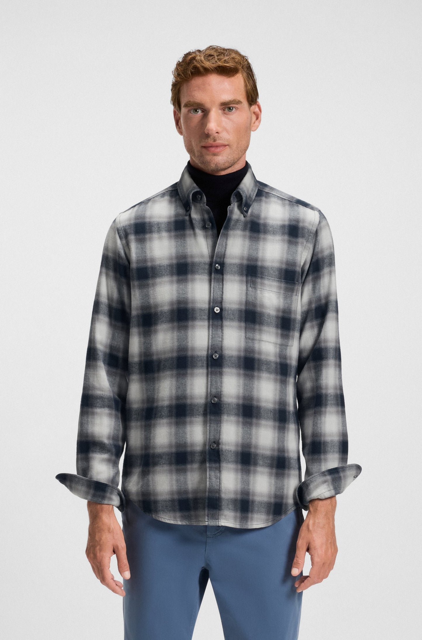 skjorta boss shirt rickert hugo boss rutig boss orange bröstficka randig open grey grå blå blue