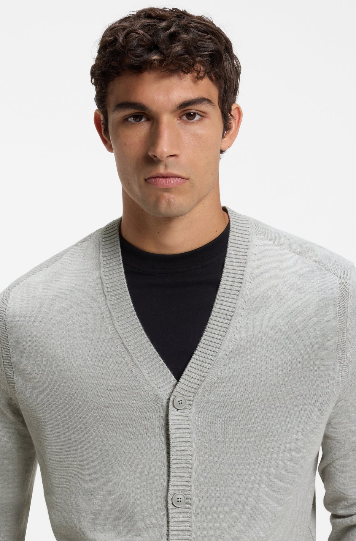 tröja cardigan avac cd boss hugo hugoboss v-ring knit sweater open grey grå fri frakt stenungsund