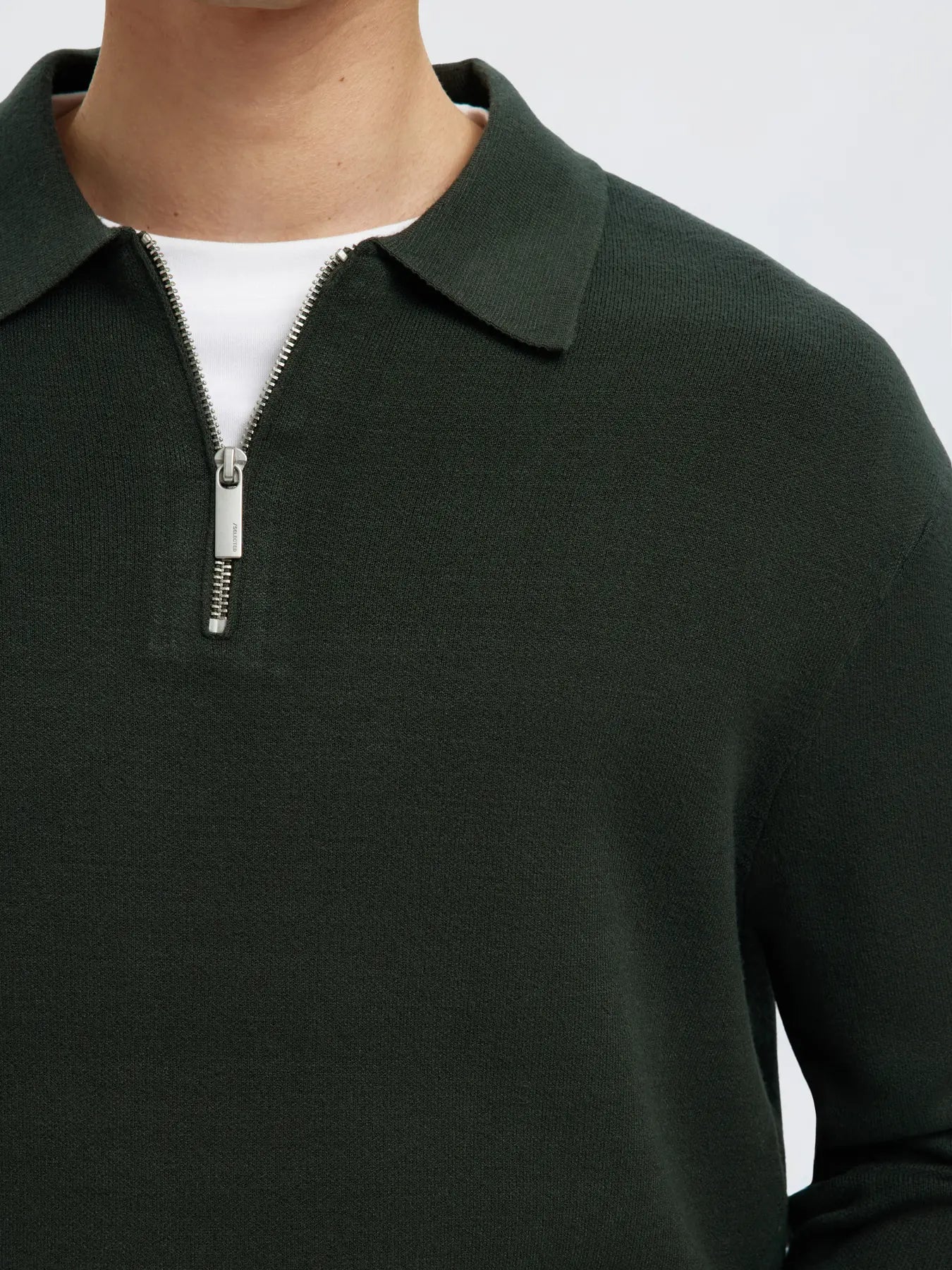 teller relaxed half zip polo selected homme tröja sweater knit krage dragkedja deep forest green grön