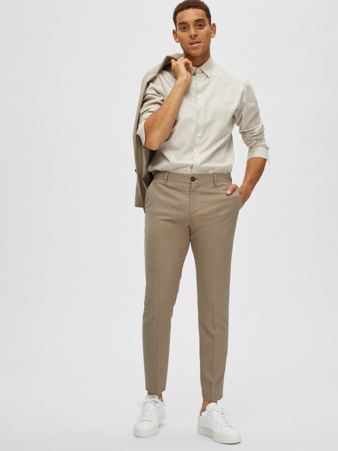byxor kostym byxor selected homme neil trousers suitpants pants stretch sand beige