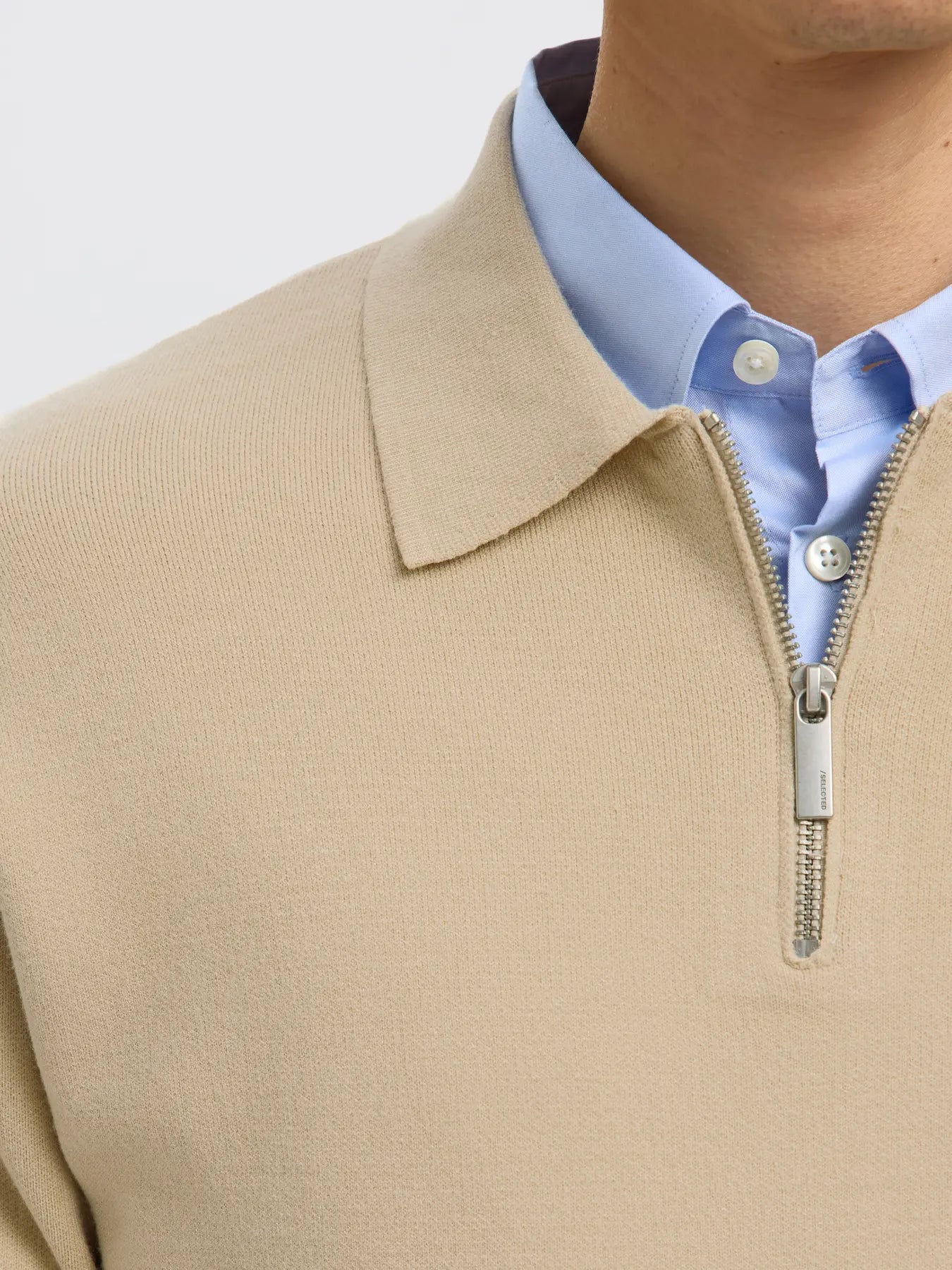 teller relaxed half zip polo selected homme tröja sweater knit krage dragkedja oatmeal sand beige