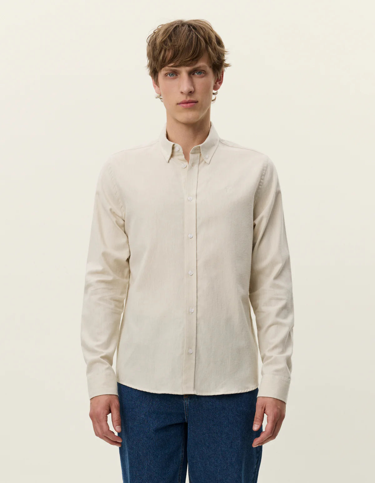 skjorta les deux dessert reg shirt button down bomull ivory sand beige